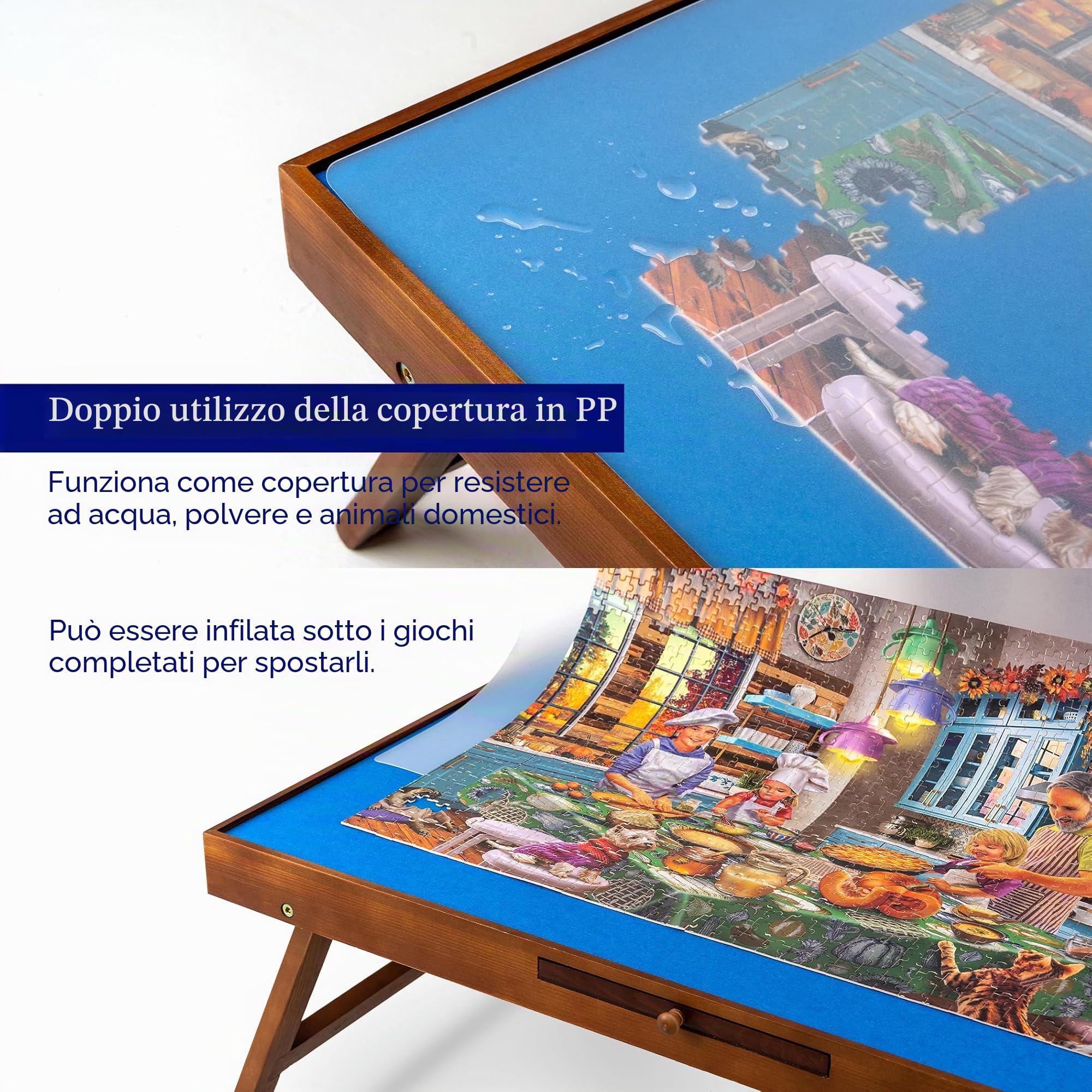 Tektalk Tavolo puzzle con 6 cassetti colorati, puzzle board con coperchio, memorizzazione per 1500, 1000, 500 pezzi di puzzle