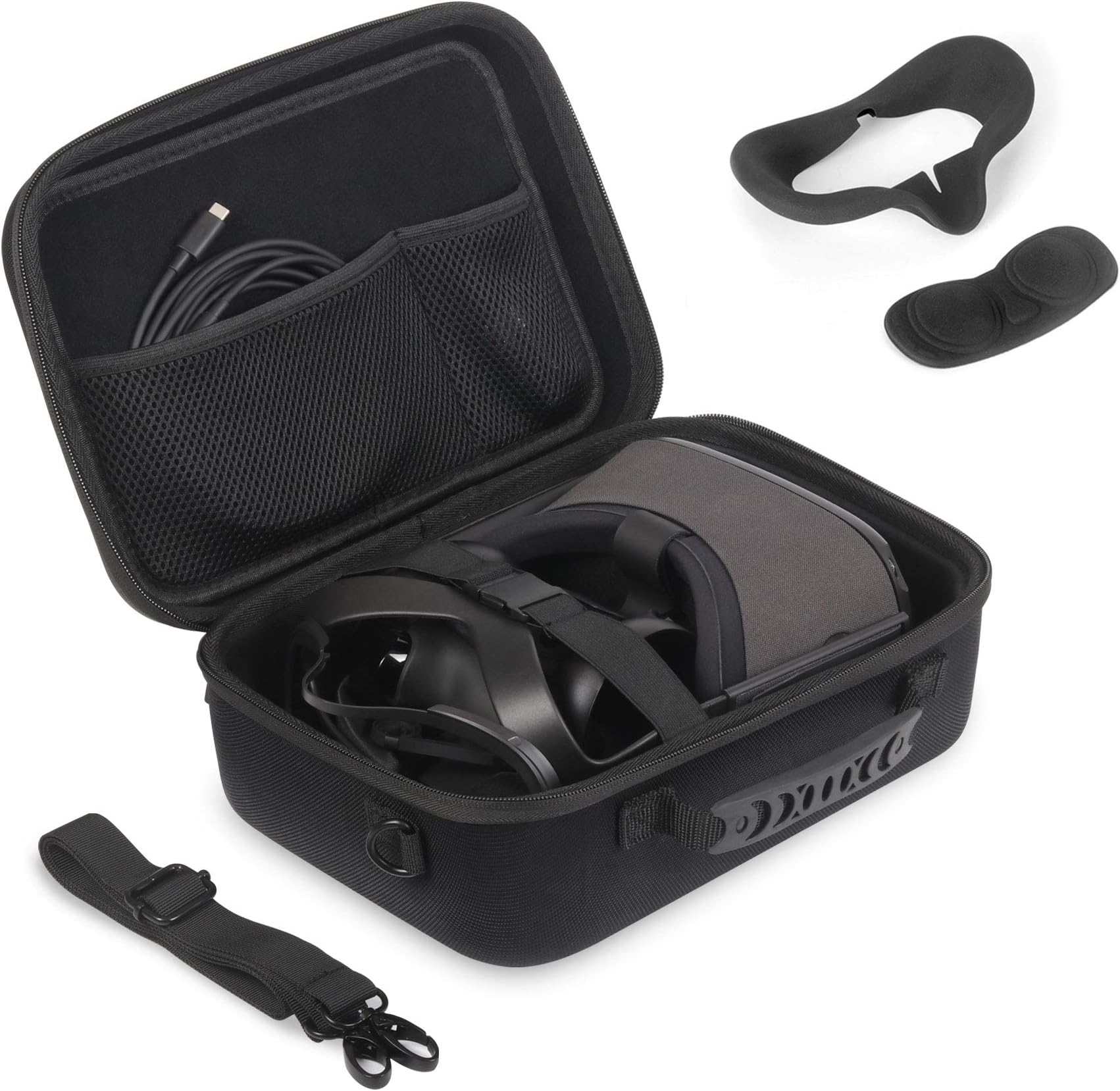 JSVER Travel Case for Oculus Quest Hard Shell EVA All-in-one VR Gaming Headset Case Carrying Protective Box with Shoulder Strap (Black)