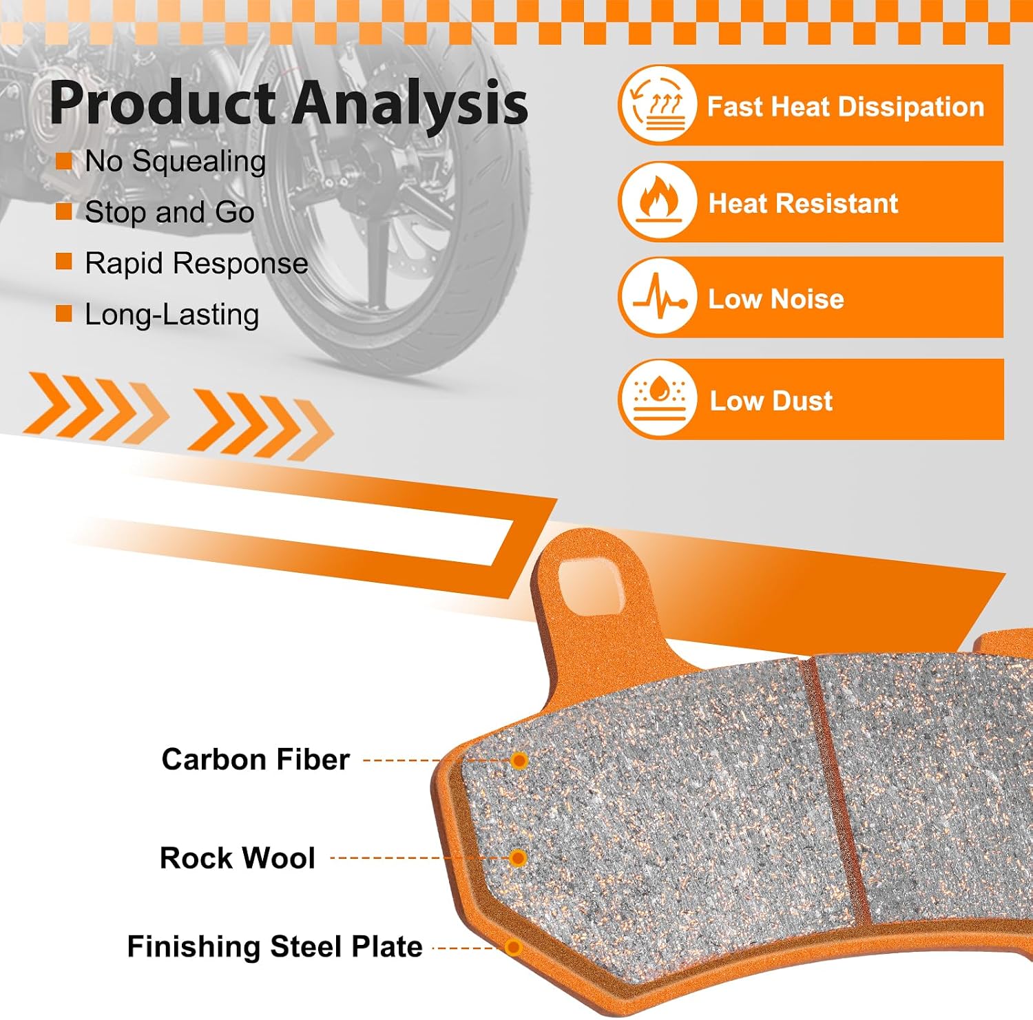 Carbon Fiber Motorcycle Brake Pads compatible with Kawasaki KLR650 KLR 650 (KL650 E8F/E9F) 2008 2009 -Quiet Low Dust Heat Resistance for City Commuting Daily Transportion Farm Road FA228F FA197R