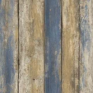 Peel and Stick Wallpaper Blue Distressed Wood Grain Wood Planks Distressed Texture Blue Tones Wall Contact Paper 17.7"x393.7" Waterproof Self Adhesive Vinyl Covering for Bathroom Kitchen Decor