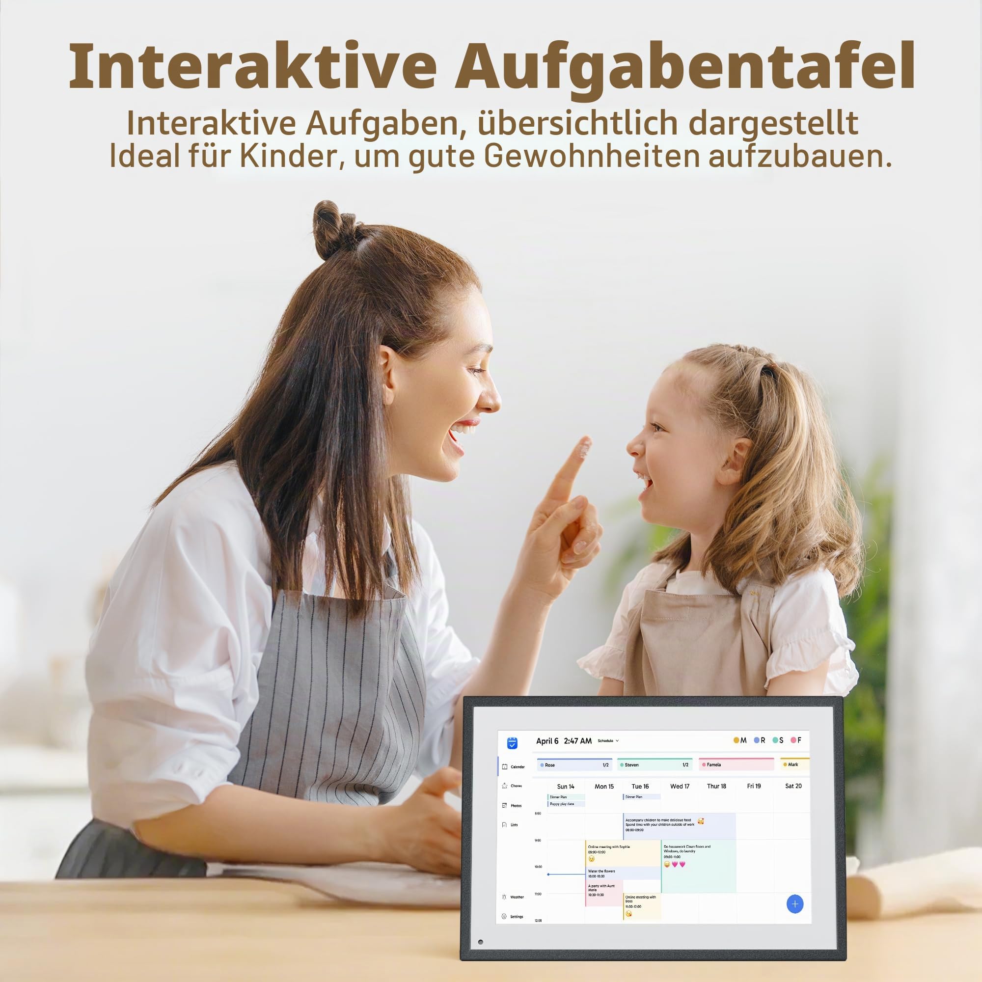 Dragon Touch 10,1'' Digitaler Kalender - Hausarbeitstabelle Interaktiver Touchscreen mit 32GB Speicher, Intelligenter Familienplaner Tischkalender für den Schreibtisch Nahtlose Terminplanung-Schwarz