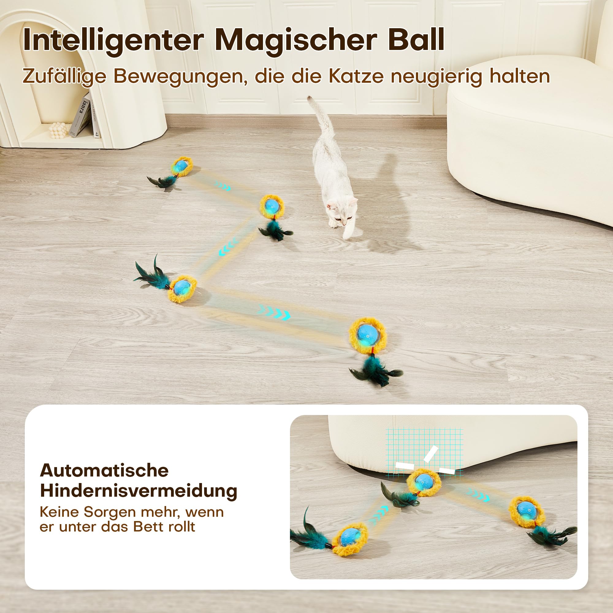 Potaroma Interaktives Katzenball Spielzeug​ – Schnell rollender Ball im Spielteppich automatisches, bewegungsaktiviertes Versteckspiel für Indoor-Training und Beschäftigung