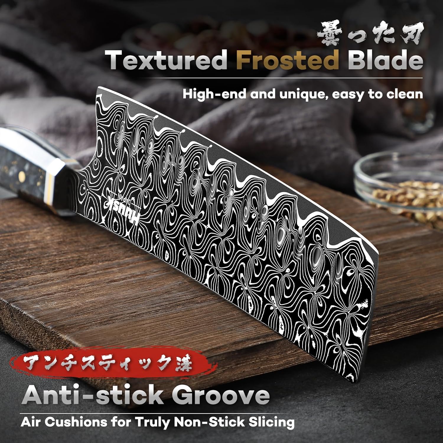 Huusk Damascus Nakiri Knife 7 Inch Bundle with a Meat Cleaver Knife, Japanese Damascus Steel Chef Knives, Cleaver and Vegetable Knives with Resin Handle, Razor Sharp Kitchen Knifes Gift for Men