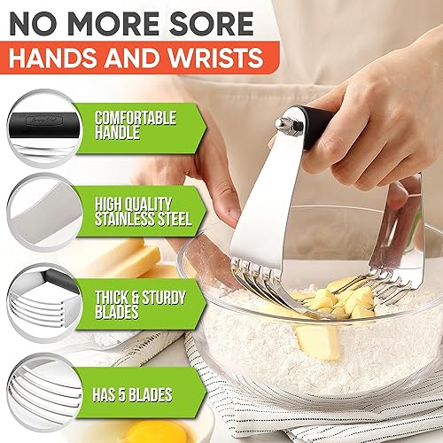 Miniatura 4 de Spring Chef Batidora de masa grande profesional, cucharas medidoras redondas de acero inoxidable y negro, juego de 8-2 productos