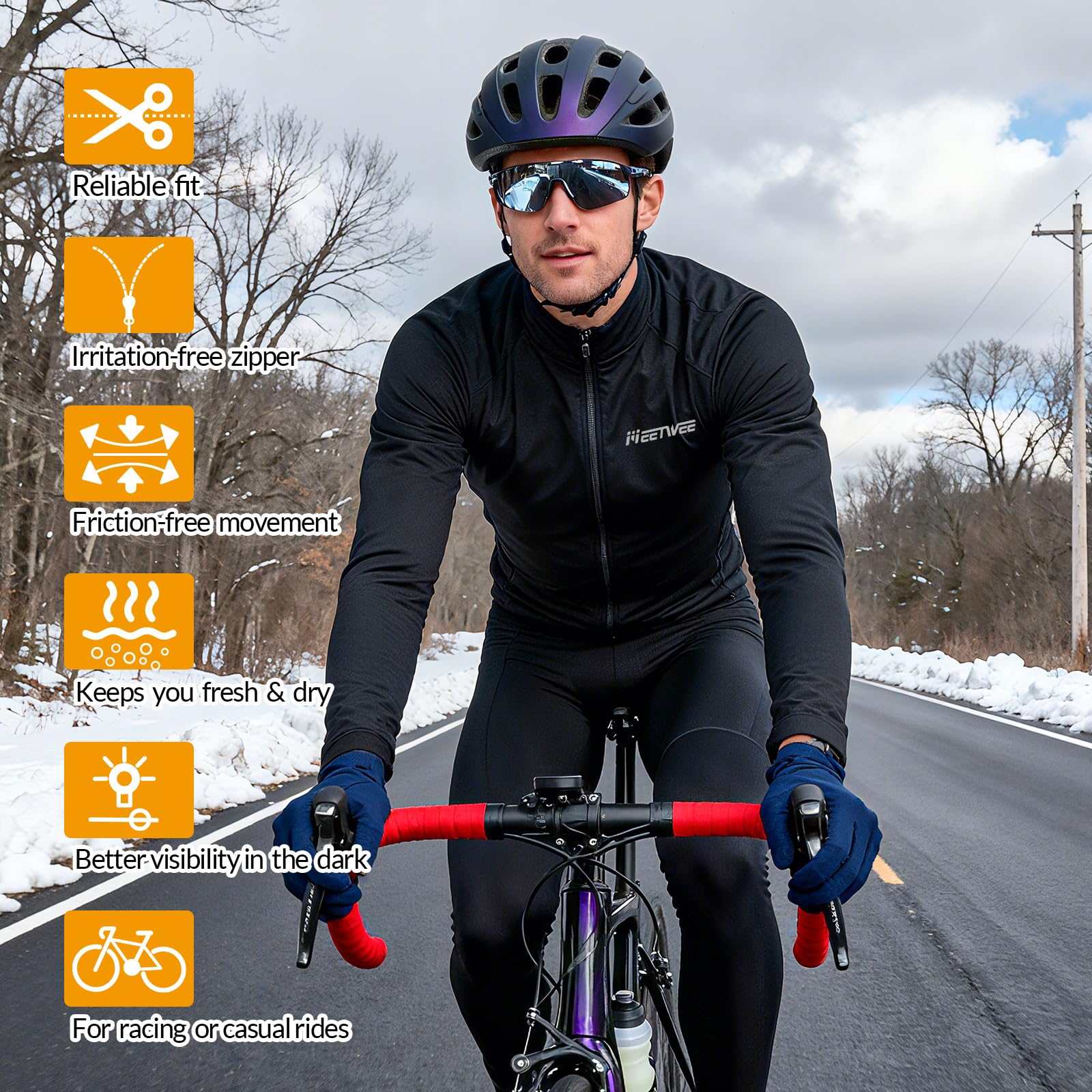 MEETWEE Maglia da Ciclismo Uomo Termica a Maniche Lunghe Abbigliamento Ciclismo Uomo Traspirante ad Asciugatura Rapida