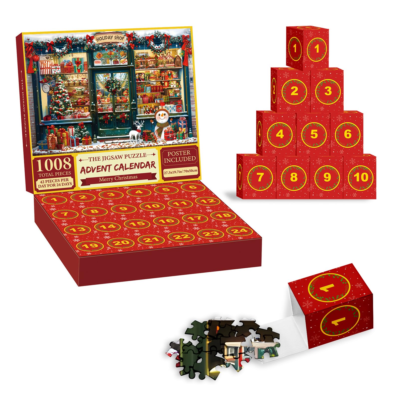 Lihome Calendario dell'Avvento puzzle per adulti 2024, 24 scatole calendario per conto alla rovescia di Natale, puzzle da 1008 pezzi, gioco di famiglia a Natale