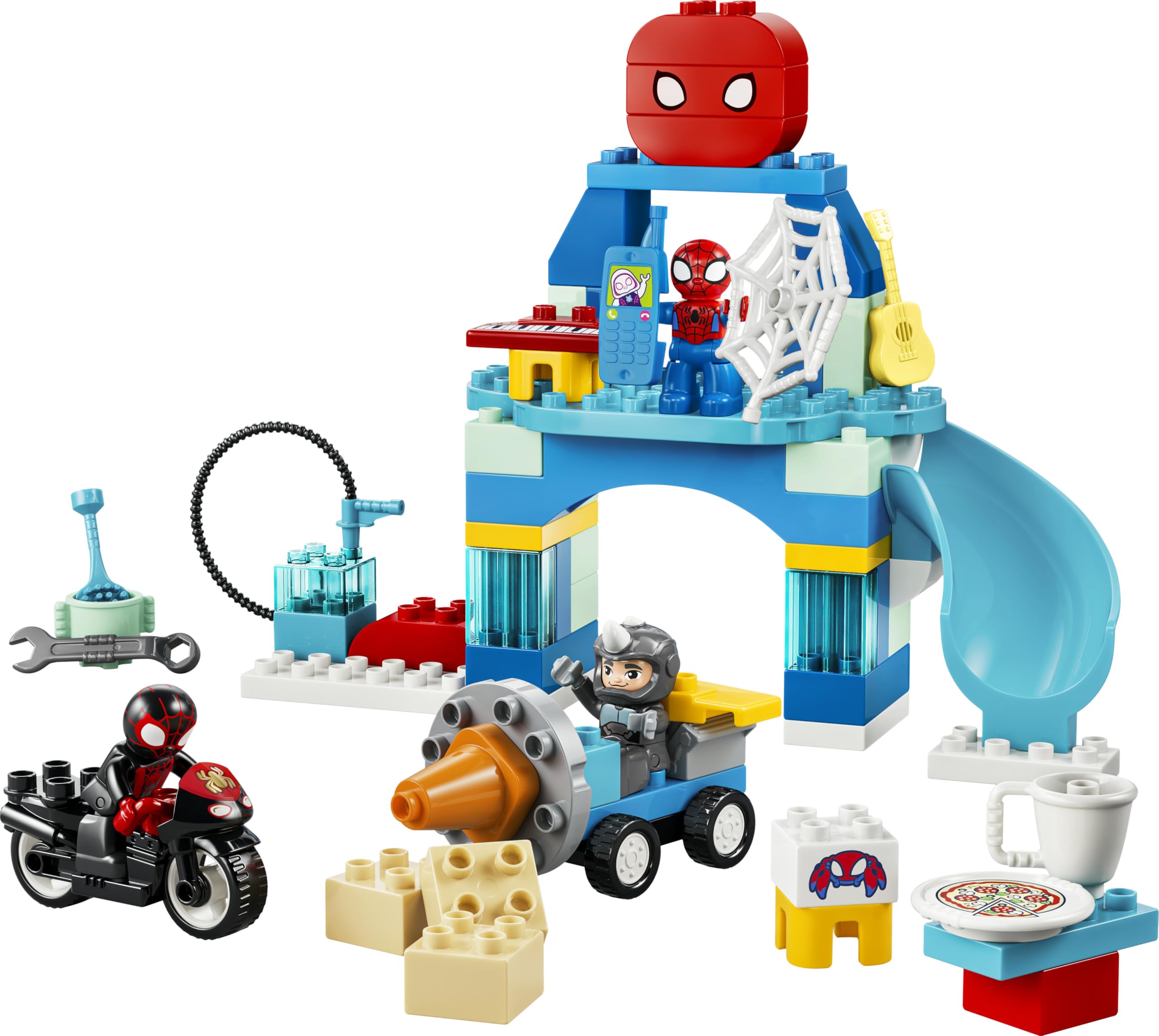 LEGO Duplo Marvel Aracnocuartel de Spidey y su Superequipo – Superhéroes de Juguete con Moto y 3 Figuras – Juego Educativo para la Motricidad Fina – Regalo para Niños de 2+ Años – 10464