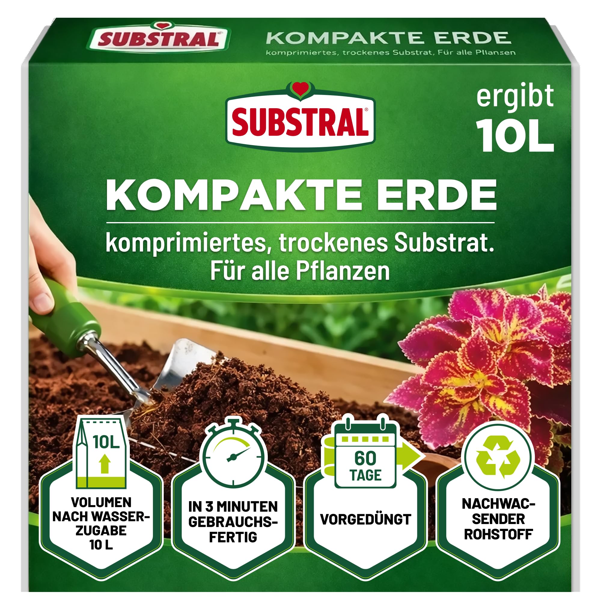 Substral Kompakte Erde, 10L - Kokoserde im Quellbeutel, universell einsetzbar, vorgedüngt, fördert Wurzelwachstum, wassersparend, handlich