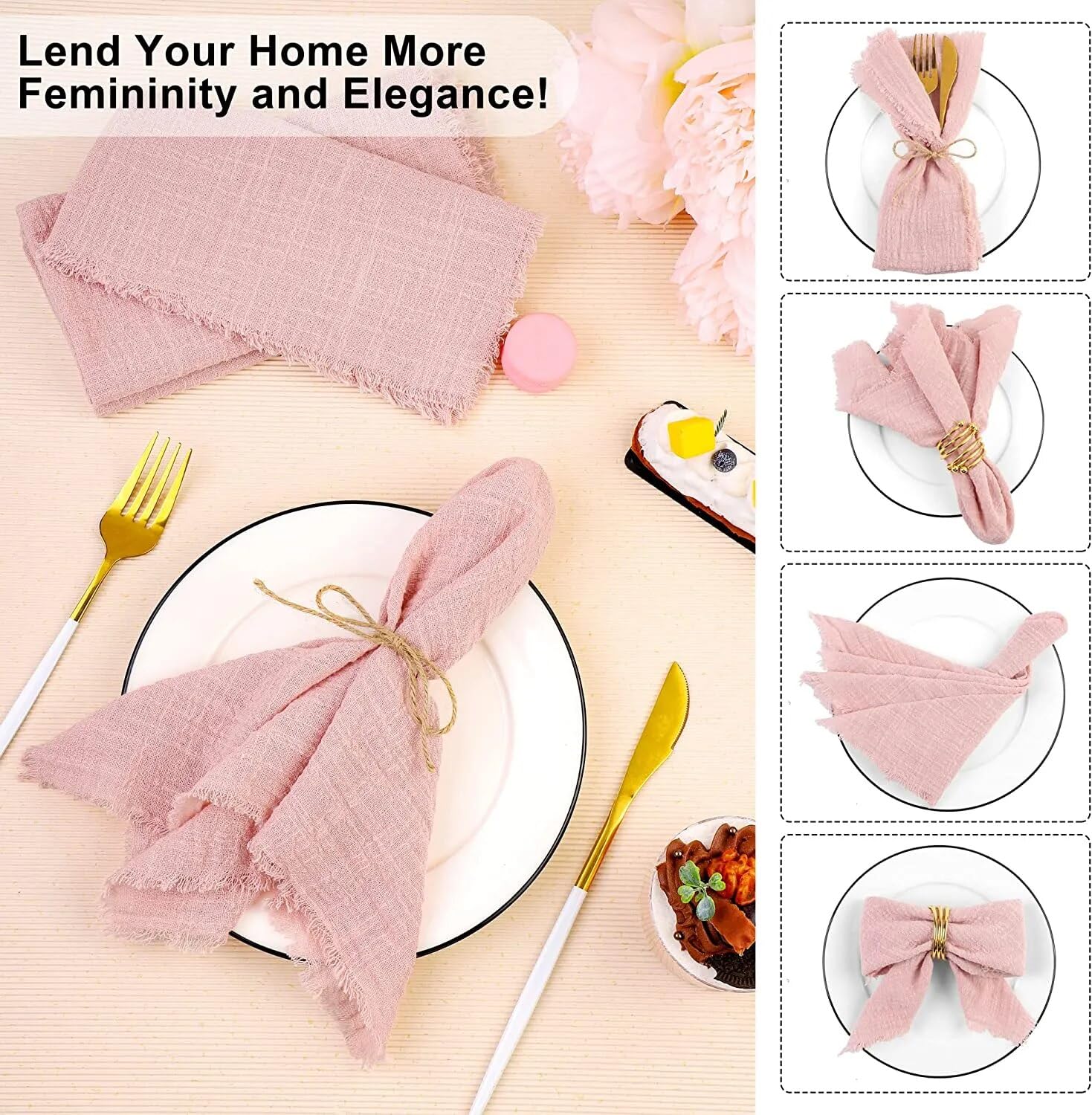 Plobeca Set di 12 tovaglioli di stoffa fatti a mano, 43 x 43 cm, 100% cotone e lino, con frange, riutilizzabili, fatti a mano, morbidi tovaglioli per cene, feste, Natale, matrimoni (viola