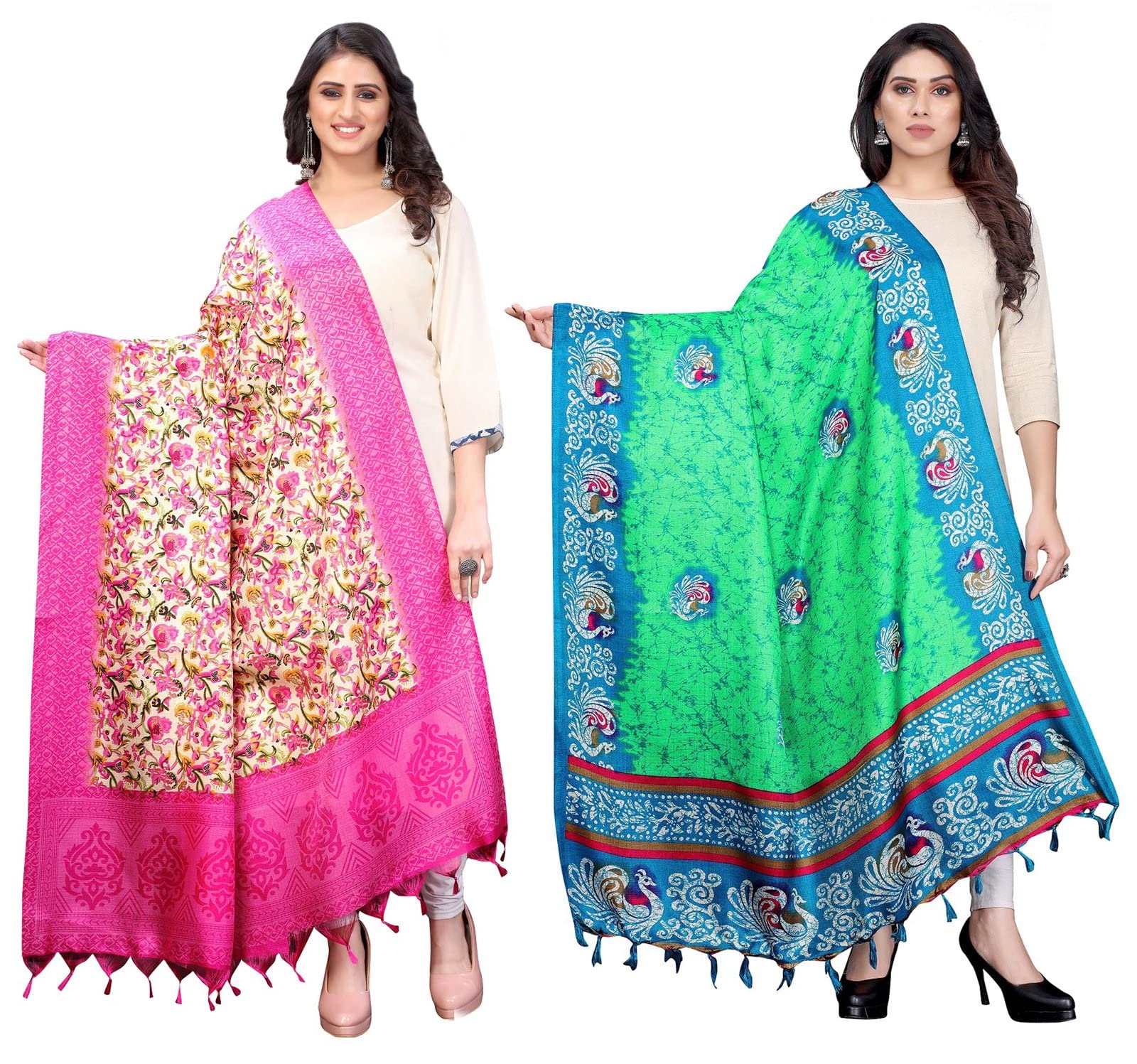 Peegli Combo Of 2 Pc Dupatta Neck Wrap Bhagalpuri Silk Craft Stole Indian Scarf