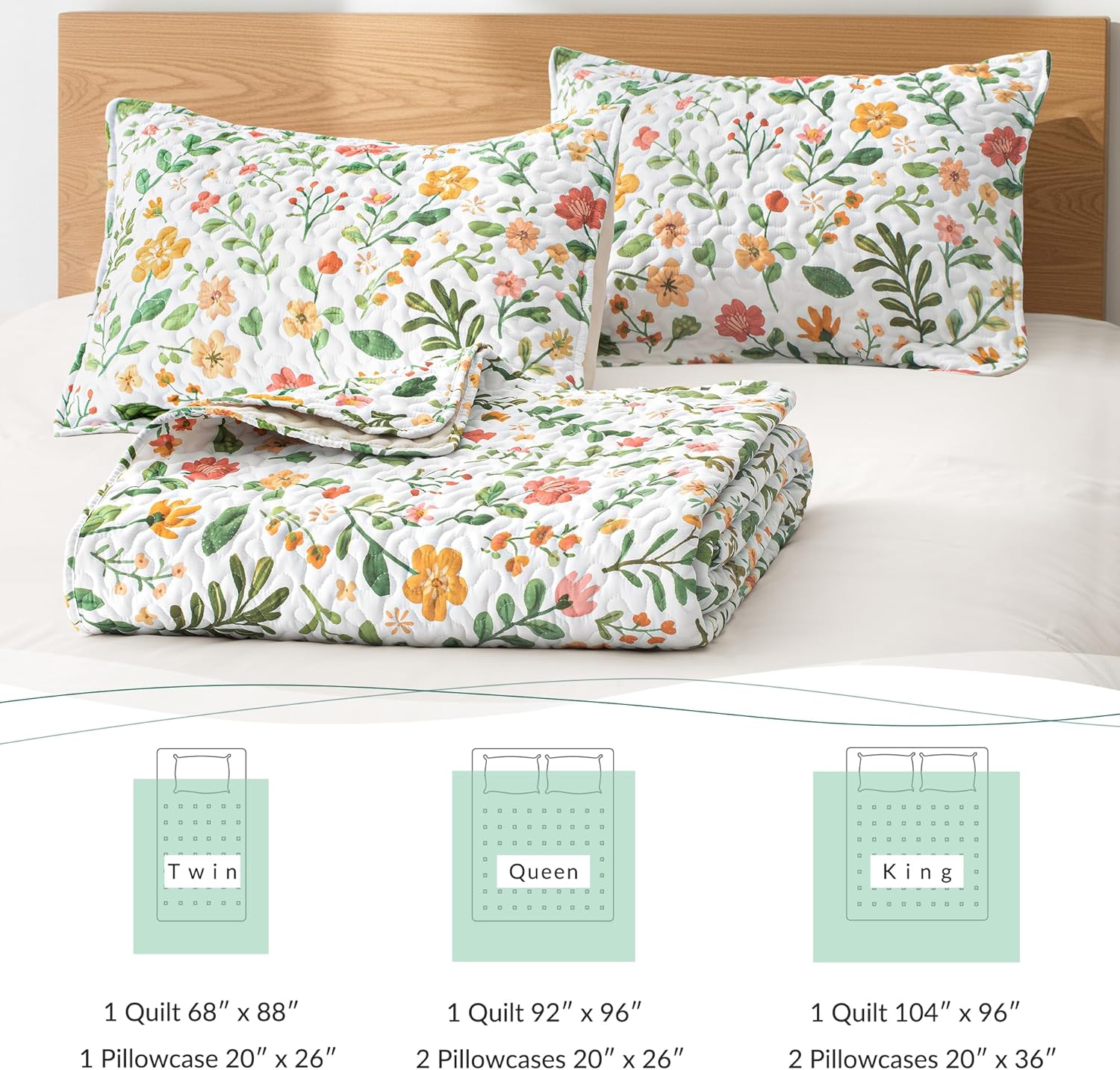 Exclusivo Mezcla Floral Quilts Queen Size, White Queen Quilt Bedding Set with Chic Vintage Botanical Pattern, Reversible Lightweight Spring Bedspreads Coverlets Bed Cover for All Seasons (92"x96")