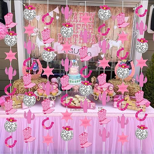 Miniatura 3 de 8 pancartas de decoración de fiesta de despedida de soltera de vaquera occidental, para niñas con vaca rosa intensa, último rodeo, decoración de