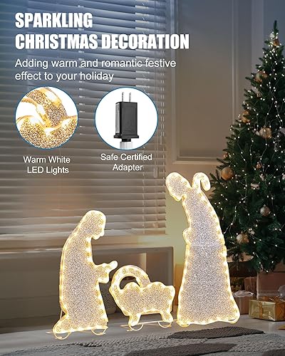 Miniatura 5 de Decoraciones de Navidad para exteriores, escenas de pesebre, juego de 3 juegos de Belén iluminados, luces LED de neón de 23 pulgadas, decoración de