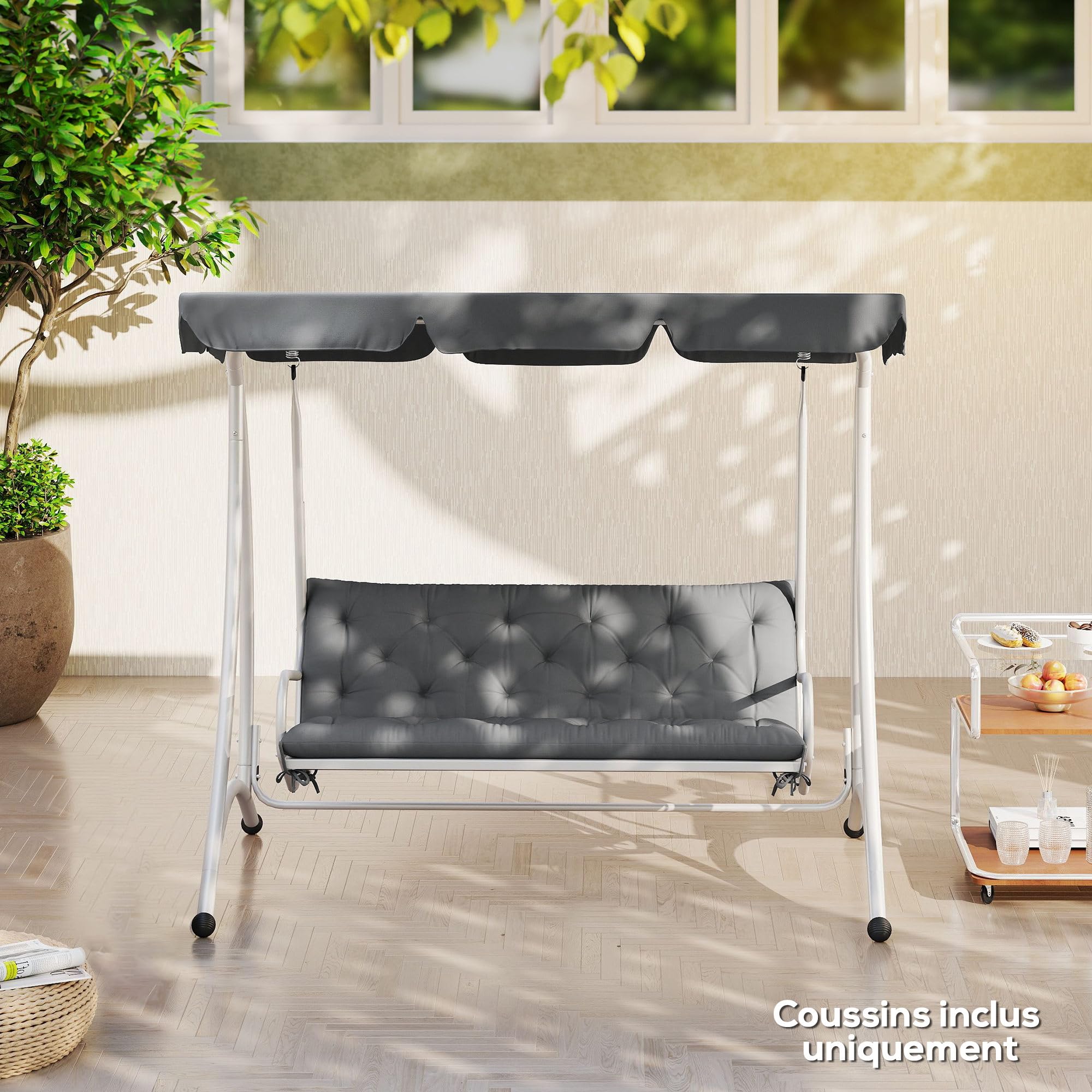 Outsunny Coussin de Banc Matelas Assise Dossier pour Banc de Jardin Coussin balancelle canapé 3 Places Grand Confort 150 x 98 x 8 cm Gris