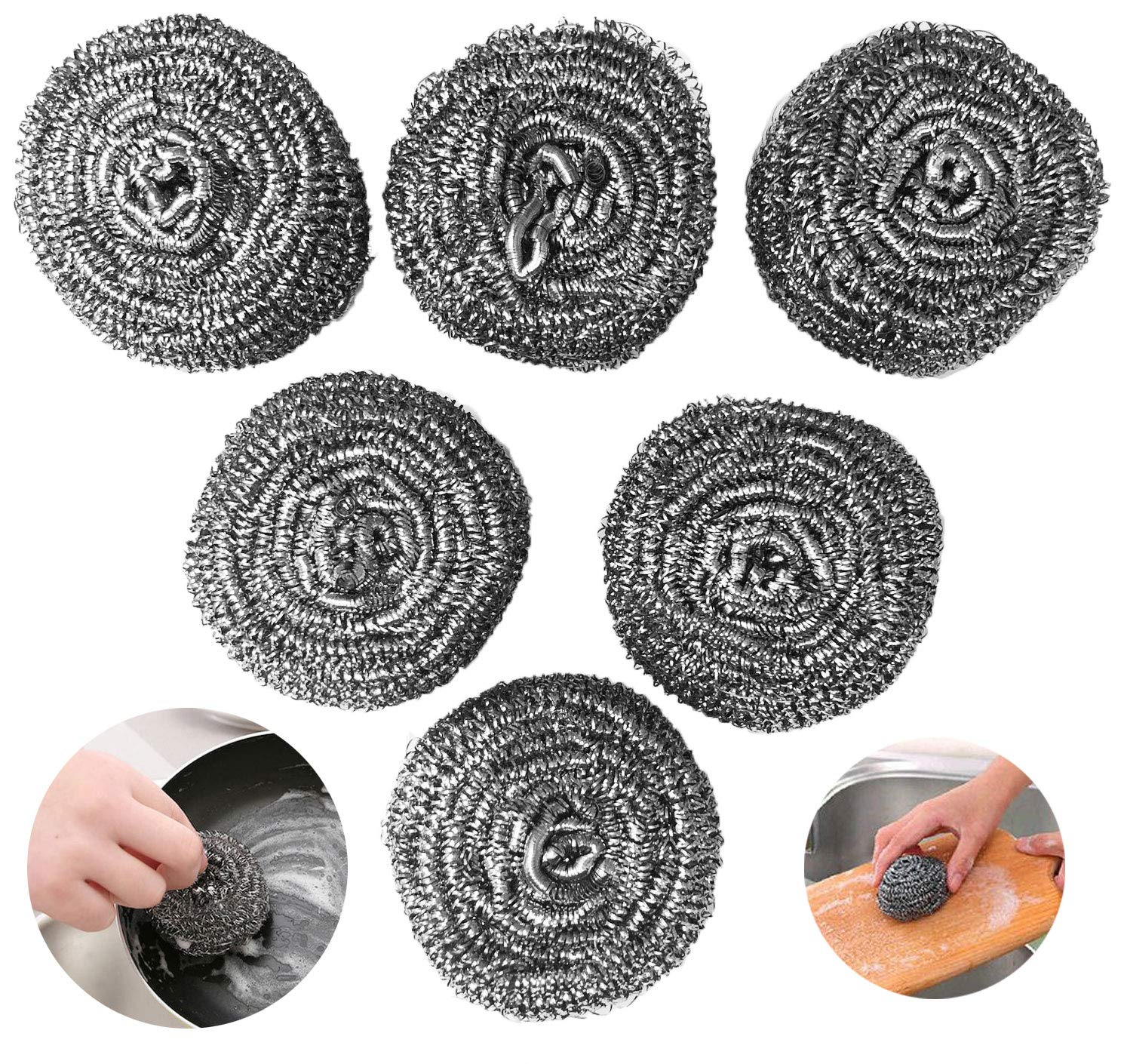6 Pack Stainless Steel Sponges, Scrubbing Scouring Pad, Steel Wool Scrubber for Kitchens, Bathroom and More