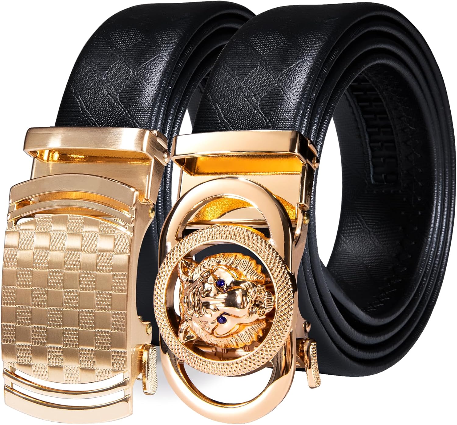 Barry.Wang Mens Ratchet Belt 2 Pack Buckle Gift Set Dress Belts Leather Slide Strap Automatic 1 3/8" Wedding Business