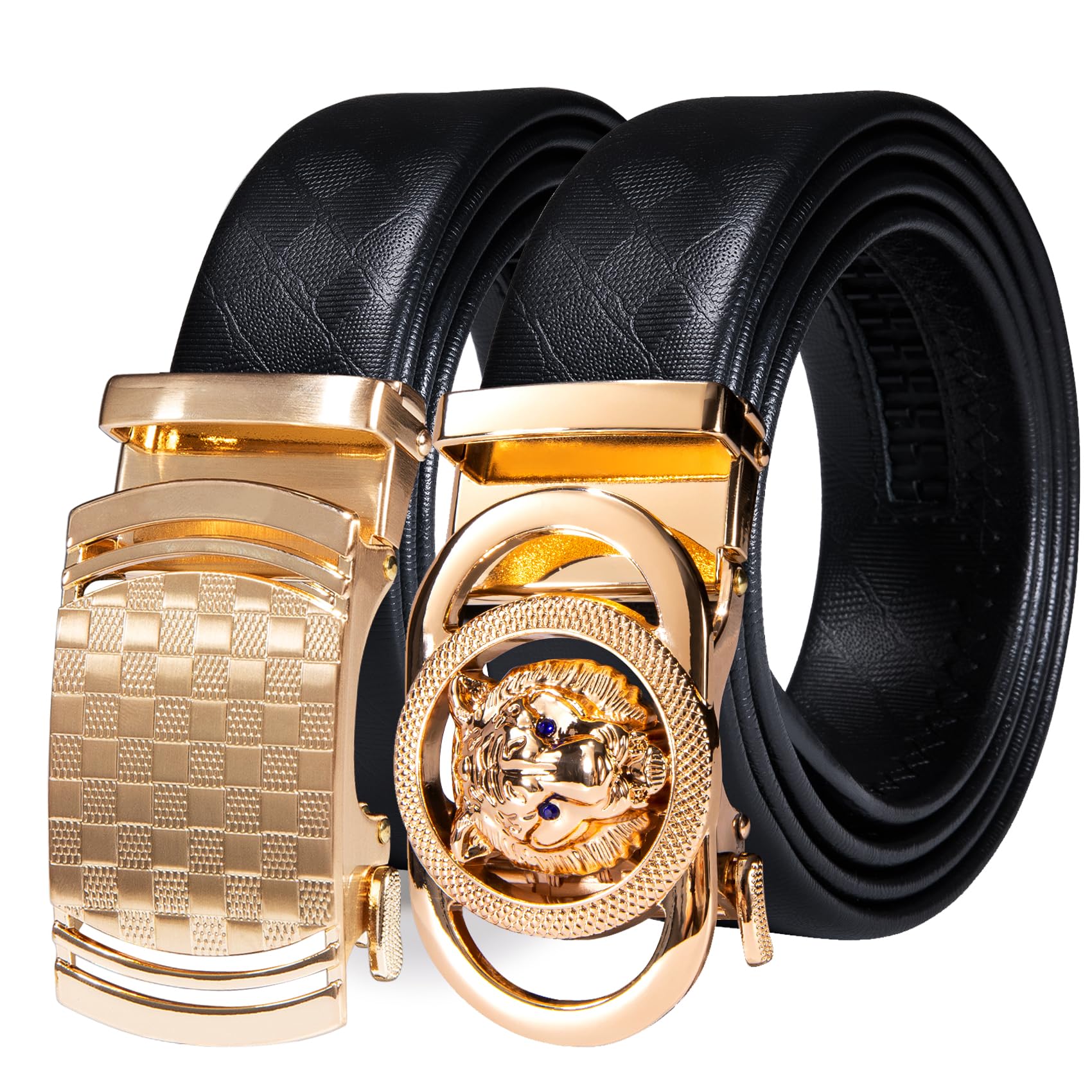 Barry.Wang Mens 2 Pack Ratchet Belts Leather Adjustable 1 3/8" Gift Box