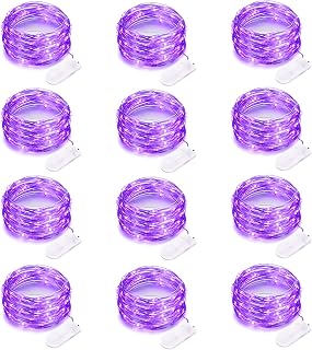 12 Pack Purple Halloween Lights Battery Operated String Lights 7 Feet 20 Led Fairy Lights Waterproof Mini Lights Silver Wire for DIY Indoor Outdoor Xmas Bedroom Holiday Halloween Party Decorations