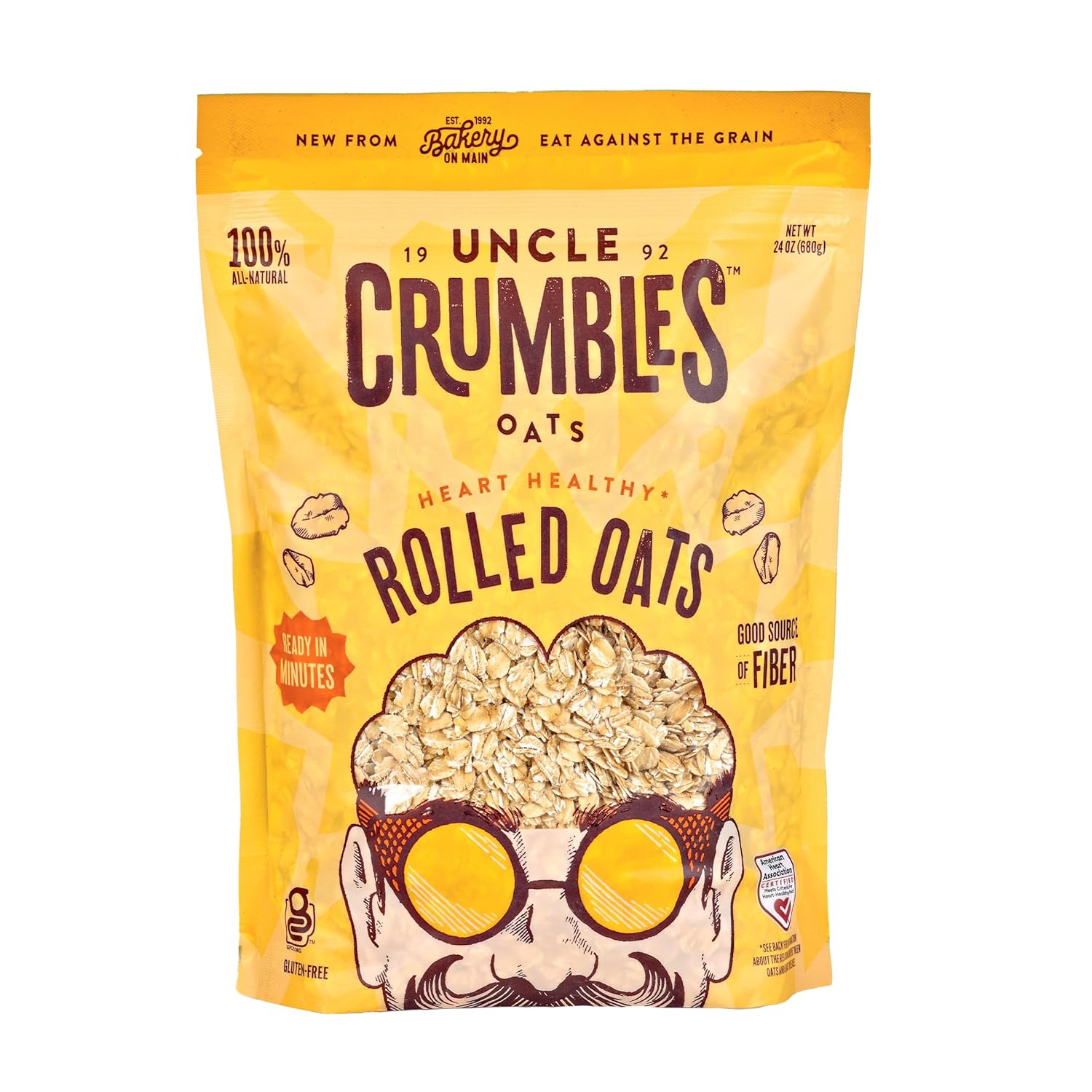 Uncle Crumbles Gluten Free Rolled Oats, Kosher, Non-GMO Project Verified, 24oz Resealable Bag (Pack of 1)