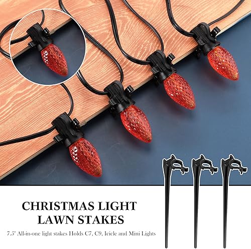 Miniatura 7 de Estacas de luz de Navidad universales para patio y césped, estacas de luz para luces C7 C9, estacas de tierra de 7.5 pulgadas para Navidad al aire
