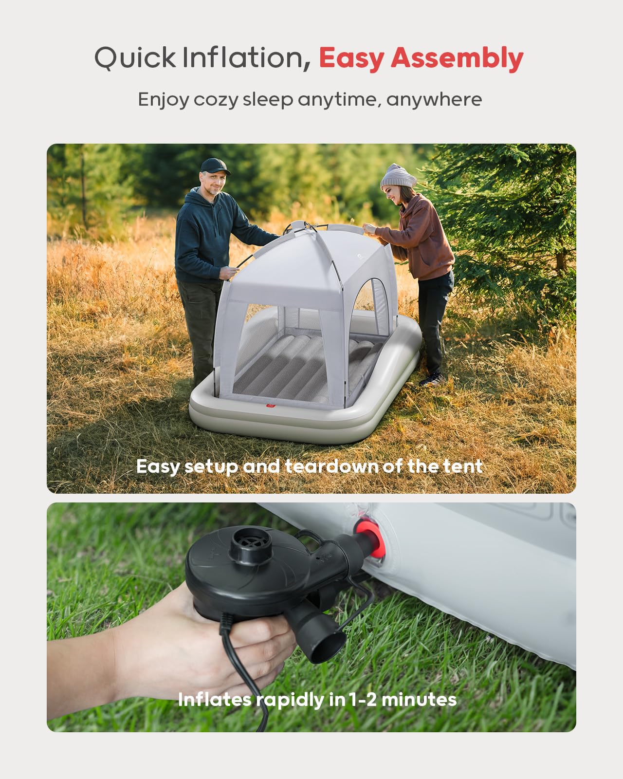 QPAU Cama Inflable de Viaje para niños pequeños con Tienda de campaña, Tienda de campaña para Cuna, colchón de Aire portátil para niños con Parachoques de Seguridad, Ideal para el hogar, Abuela