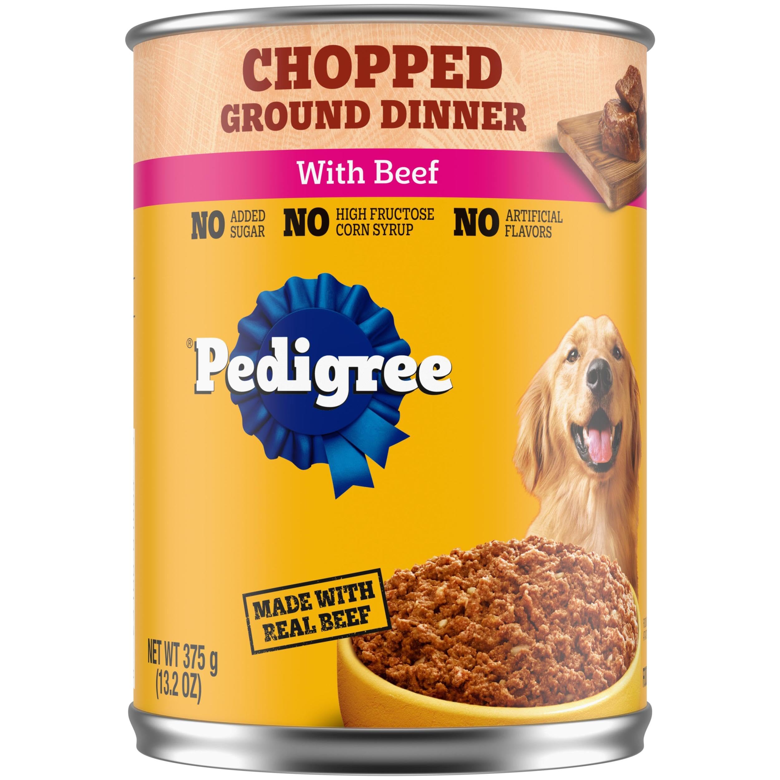 Pedigree Chopped Ground Dinner Adult Canned Soft Wet Dog Food Beef Flavor, 13.2 oz. Cans (12 Count, Pack of 1)