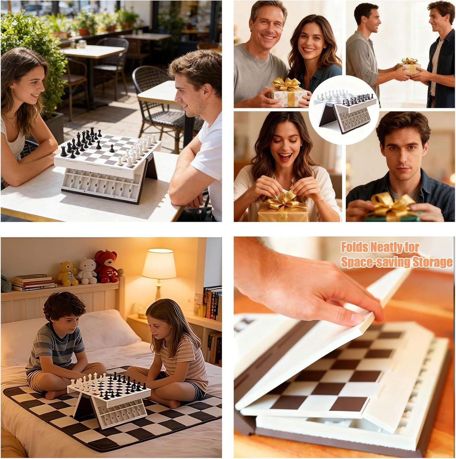 Playbook'd 3D Printed Chess Set, Foldable Book Design Magnetic Chess Board with Storage, Creative Portable Travel Game for Adults&Family, Decorative Home Gift Office Bookshelf Decor (Dark Brown)