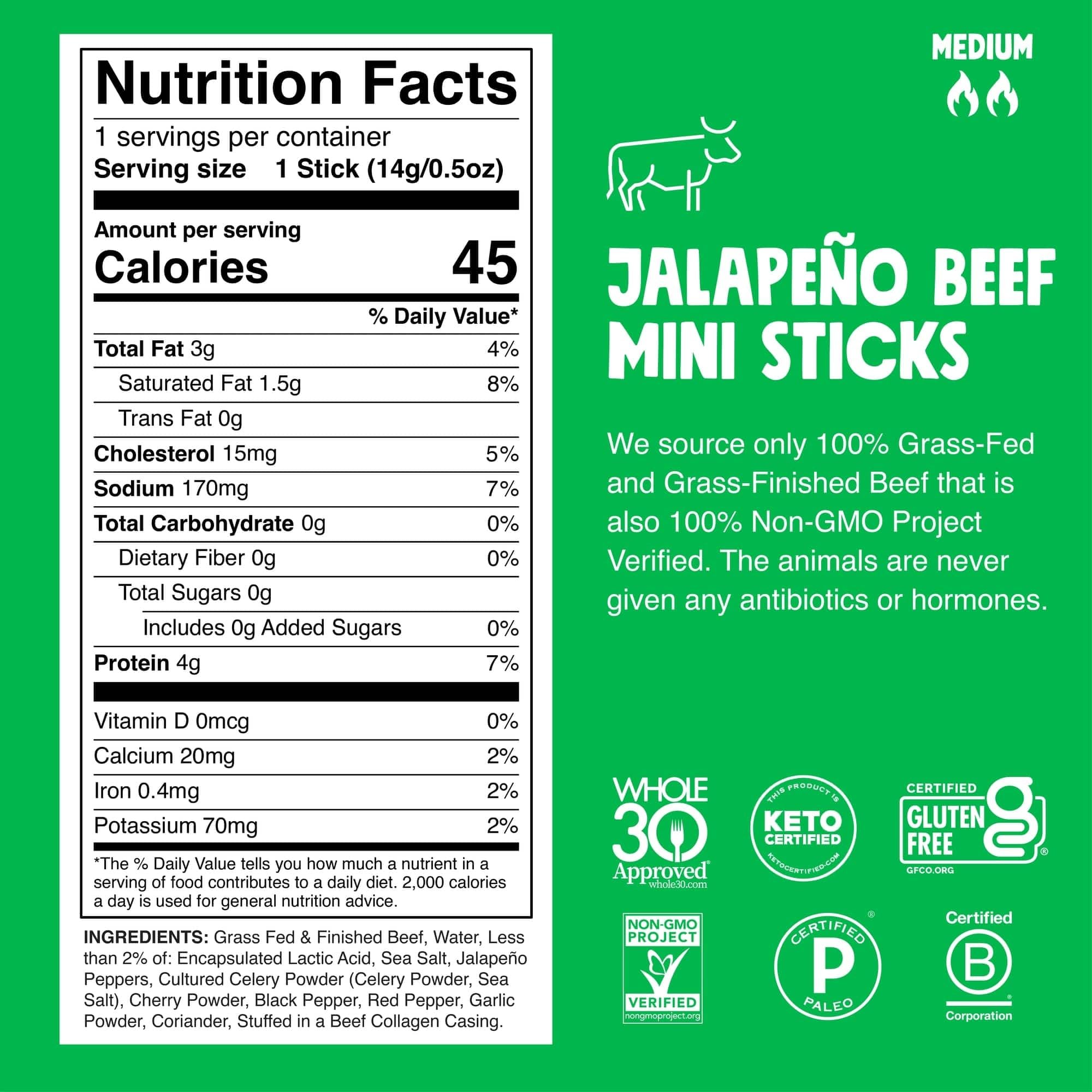 Chomps Snack Size Grass-Fed and Finished Jalape o Beef Jerky Snack Sticks 0 5oz 24-Pack - Keto Paleo — view 2