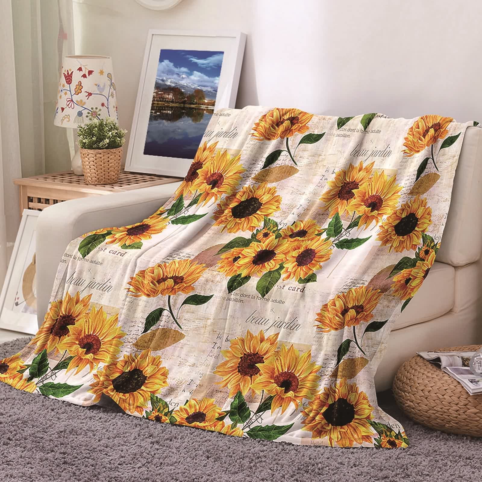 Plaid polaire flannel thermorégulateur 180x240cm motif chrysanthème anti-bouloche