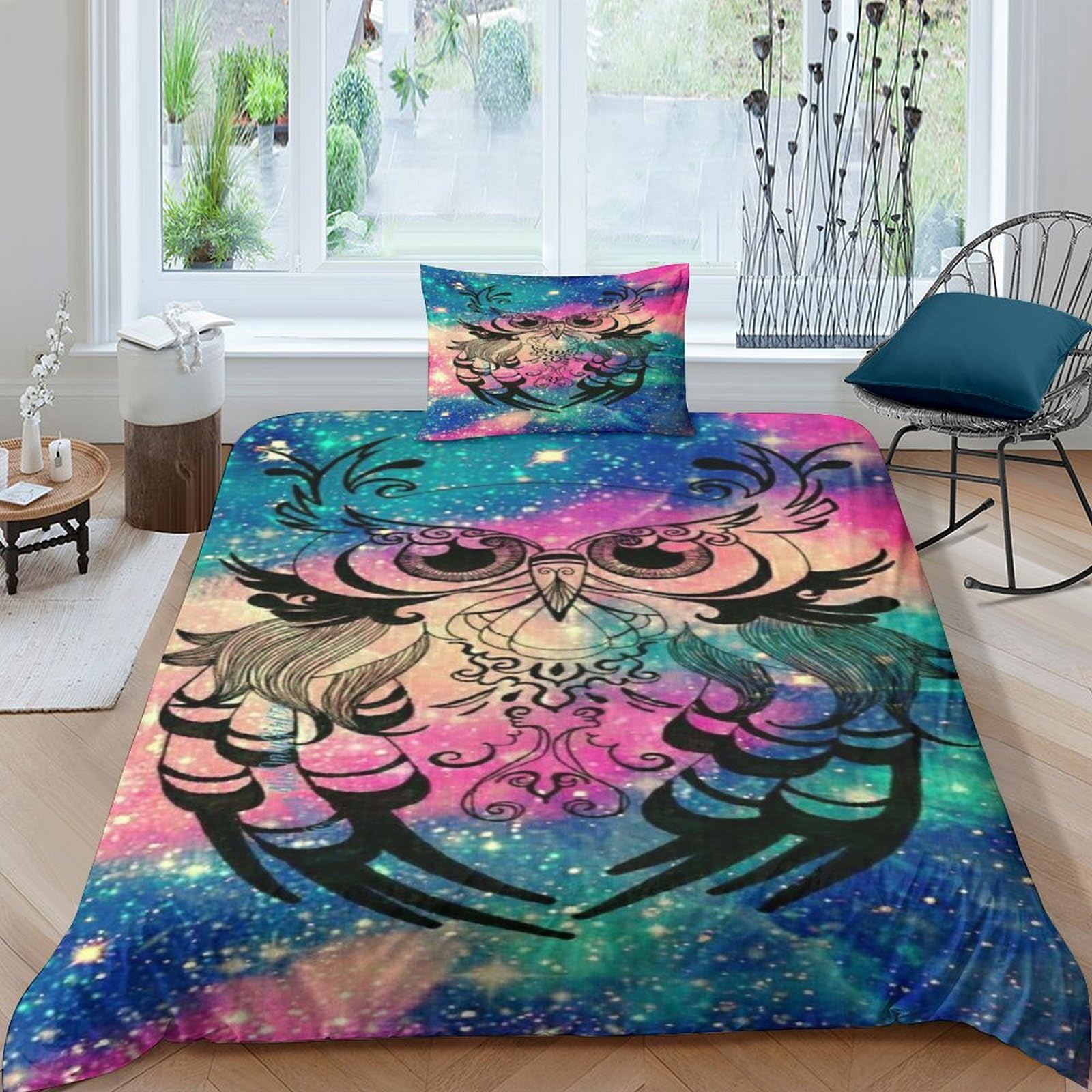 Parure de lit chouette et housse de couette 135x200 microfibre animal sauvage 3D