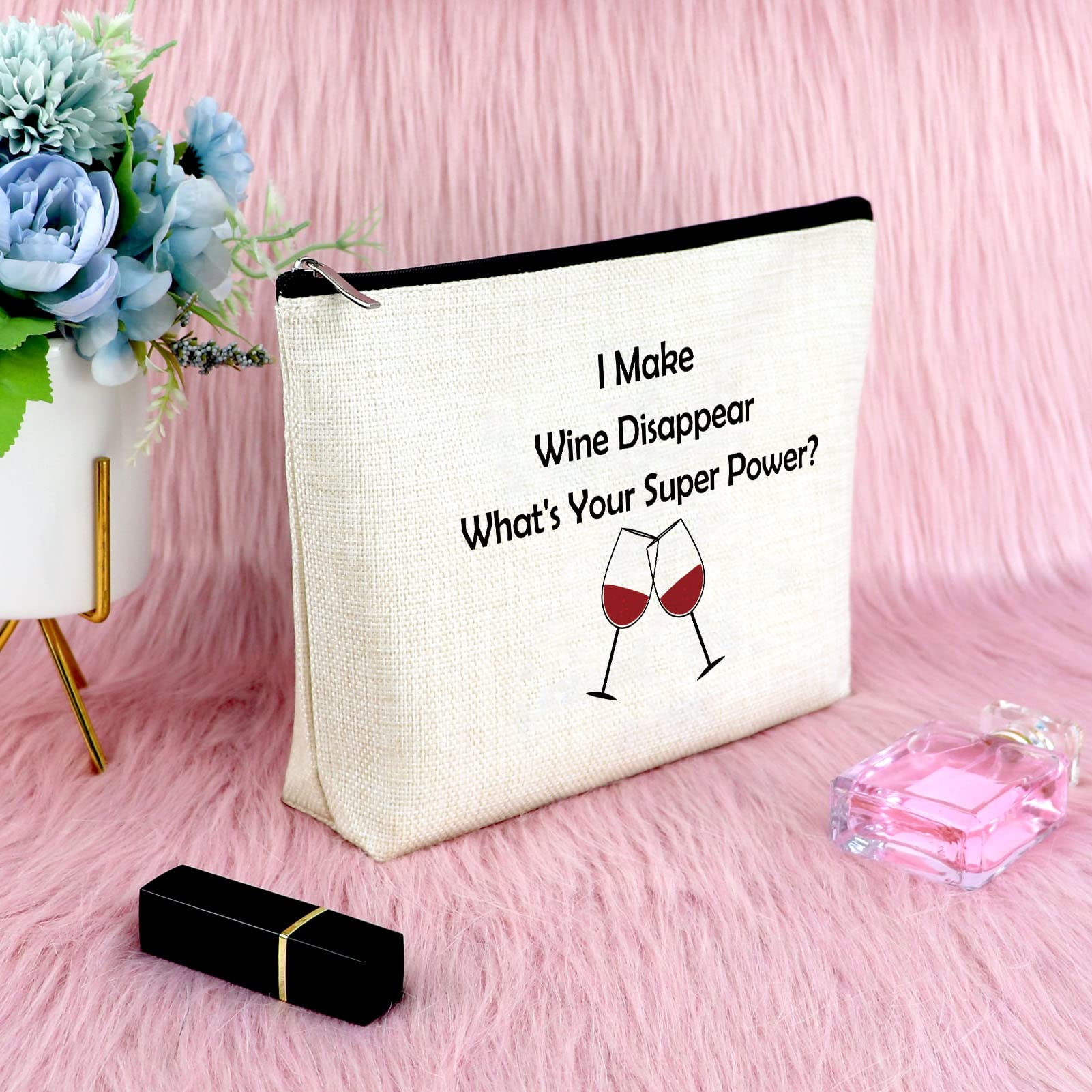 Wine Gift for Wine Lover Makeup Bag for Women Coworker Friends Friendship Gift for Sister Bestie Birthday Presents for Mom Daughter Cosmetic Bag Christmas Graduation for Her Niece Zipper Travel Pouch