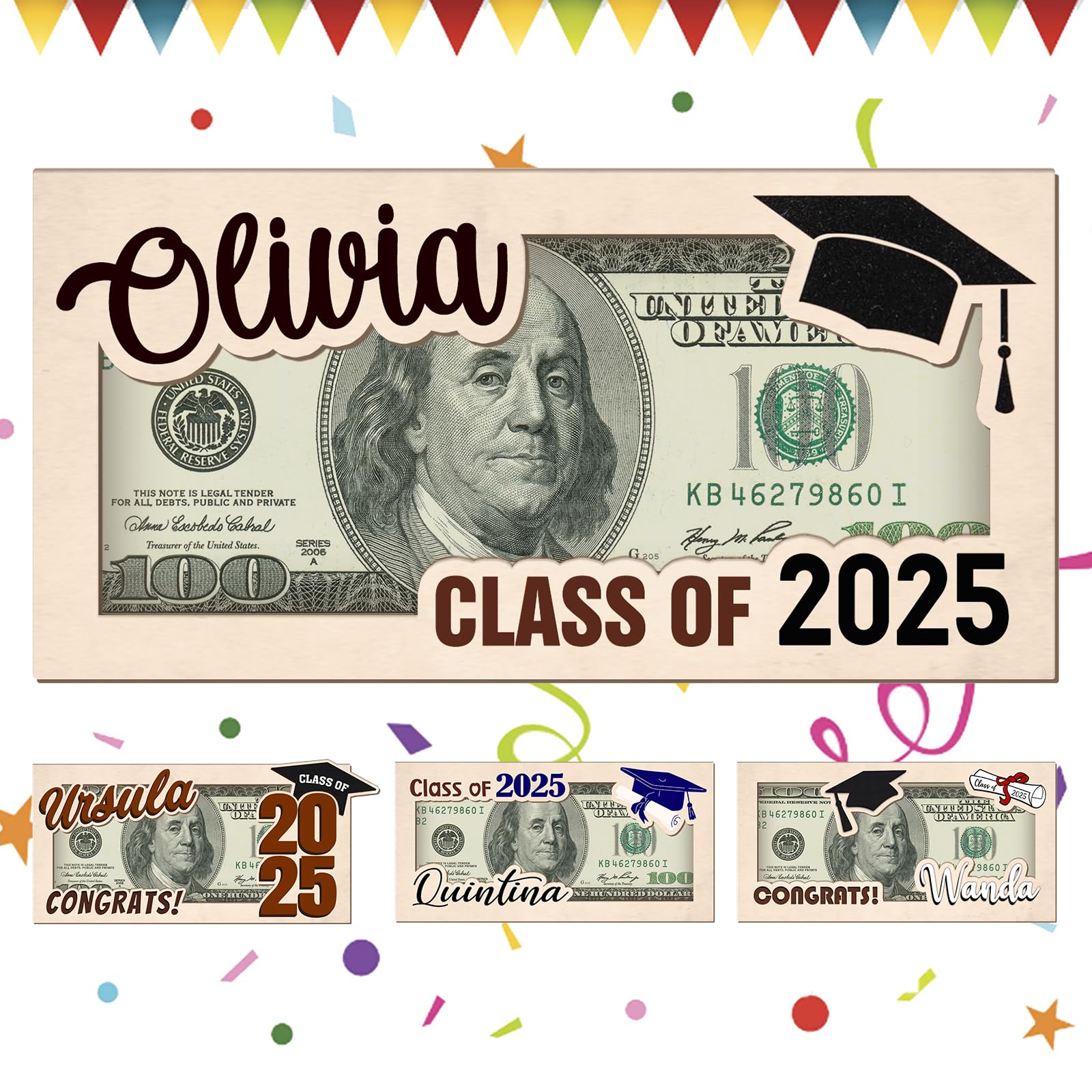 Graduation Money Holder 2025 Personalized Graduation Gifts Engraved Name Money Holder, Wooden Card Box Cash Holder Envelope, Graduation Decorations for Him Her