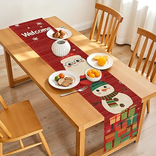 Miniatura 84 de Juego de manteles individuales y camino de mesa de muñeco de nieve y árbol de Navidad, 7 piezas (1 camino de mesa + 6 manteles individuales), diseño