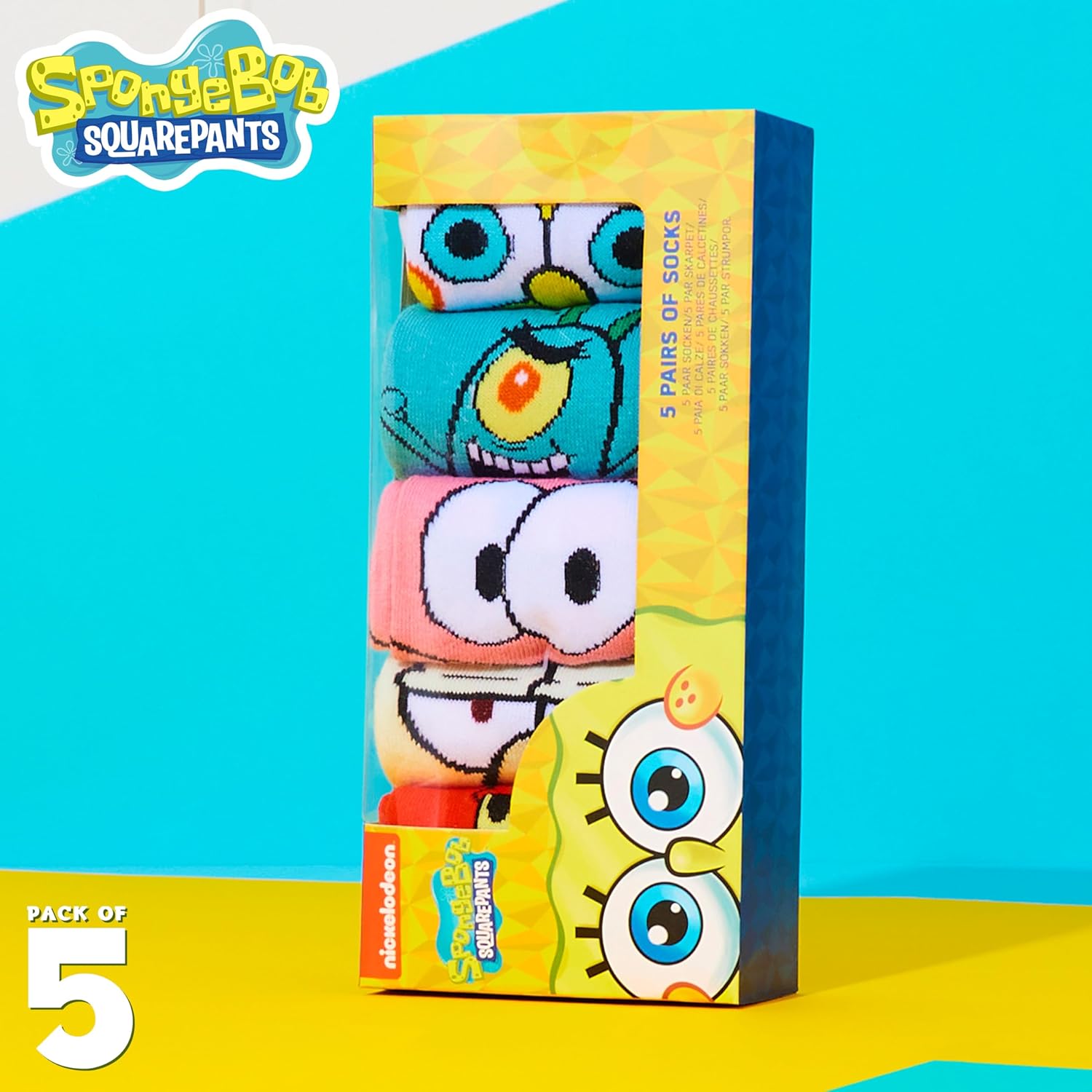 SPONGEBOB SQUAREPANTS Ankle Socks for Men & Teens US Size 7-11, Pack of 5 Casual Work Socks, Soft & Breathable, Gifts for Men