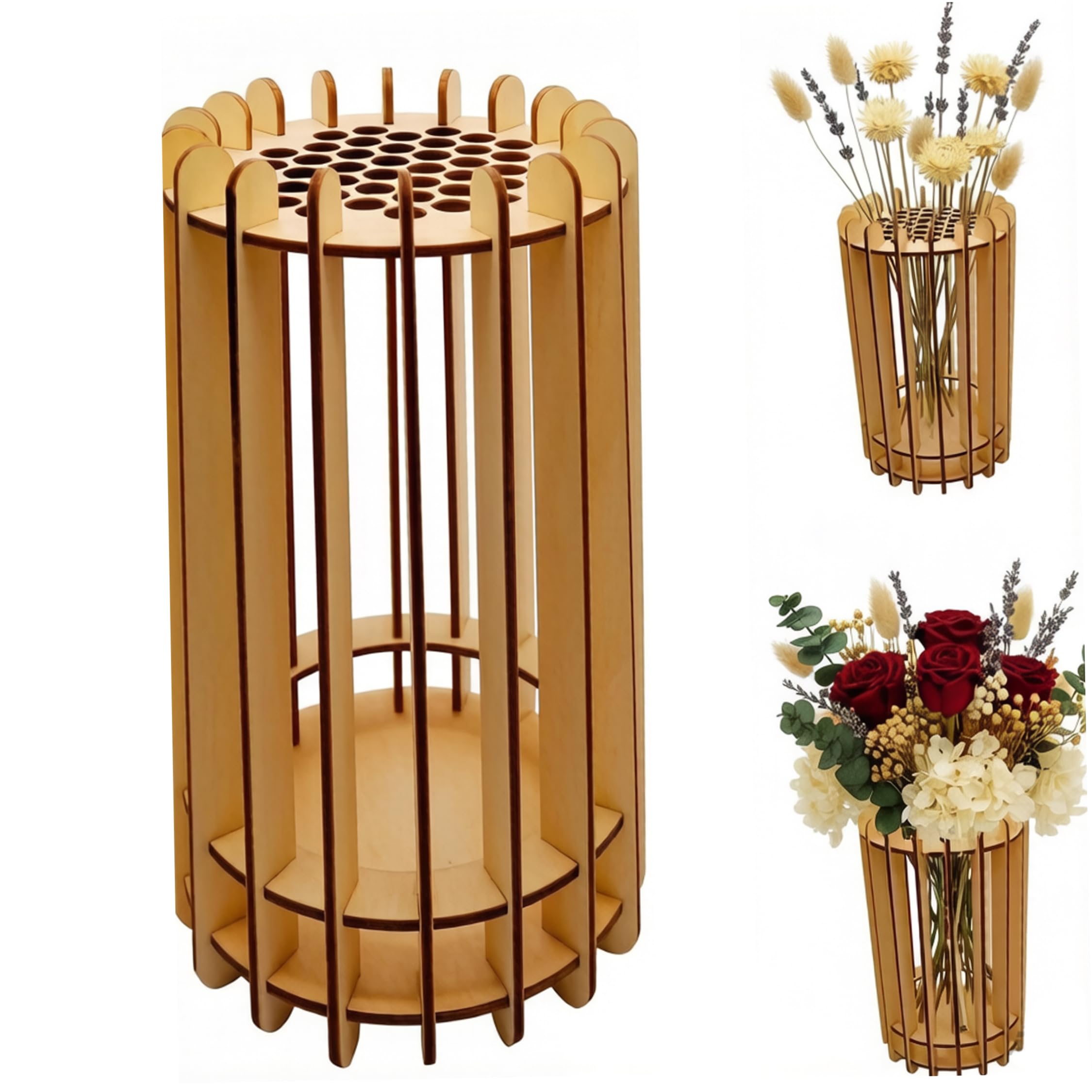 3D Puzzle Vases for Adults, Easy Assembly Smooth Wooden Puzzle Vase for Flower Arrangement, Tabletop, Home Decor ;1