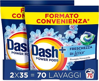 Dash Power Pods Detersivo Lavatrice In Capsule, 70 Lavaggi(2x35), Freschezza Di Lenor, Risveglio Primaverile, rimuove addirittura gli odori di sudore vecchi di 7 giorni, per una pulizia impeccabile