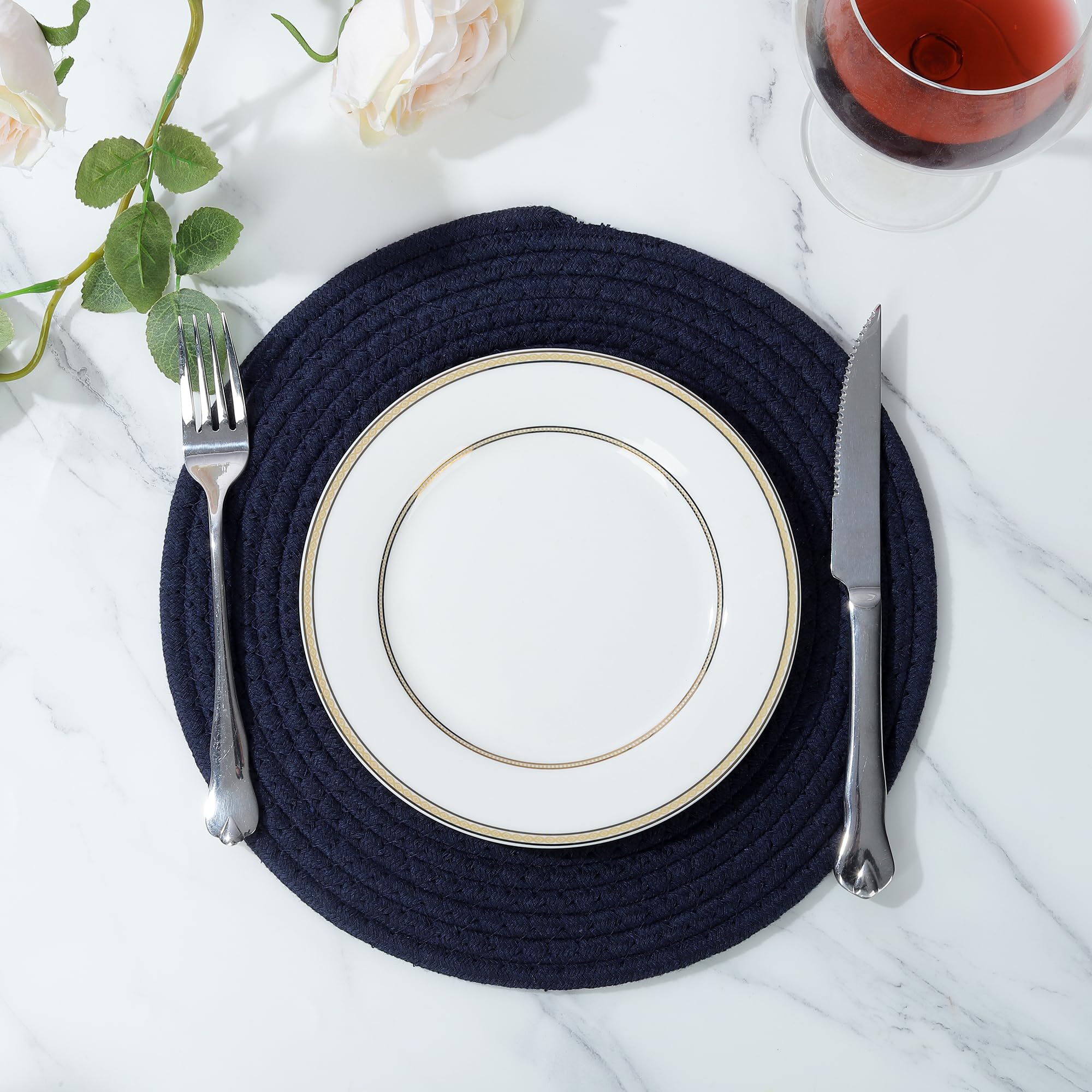 Tovagliette Americane Rotonde In Erba Naturale Fanquare | Set Da 4 Con Nappe, Stile Boho Rustico Marrone E Beige, 30 Cm