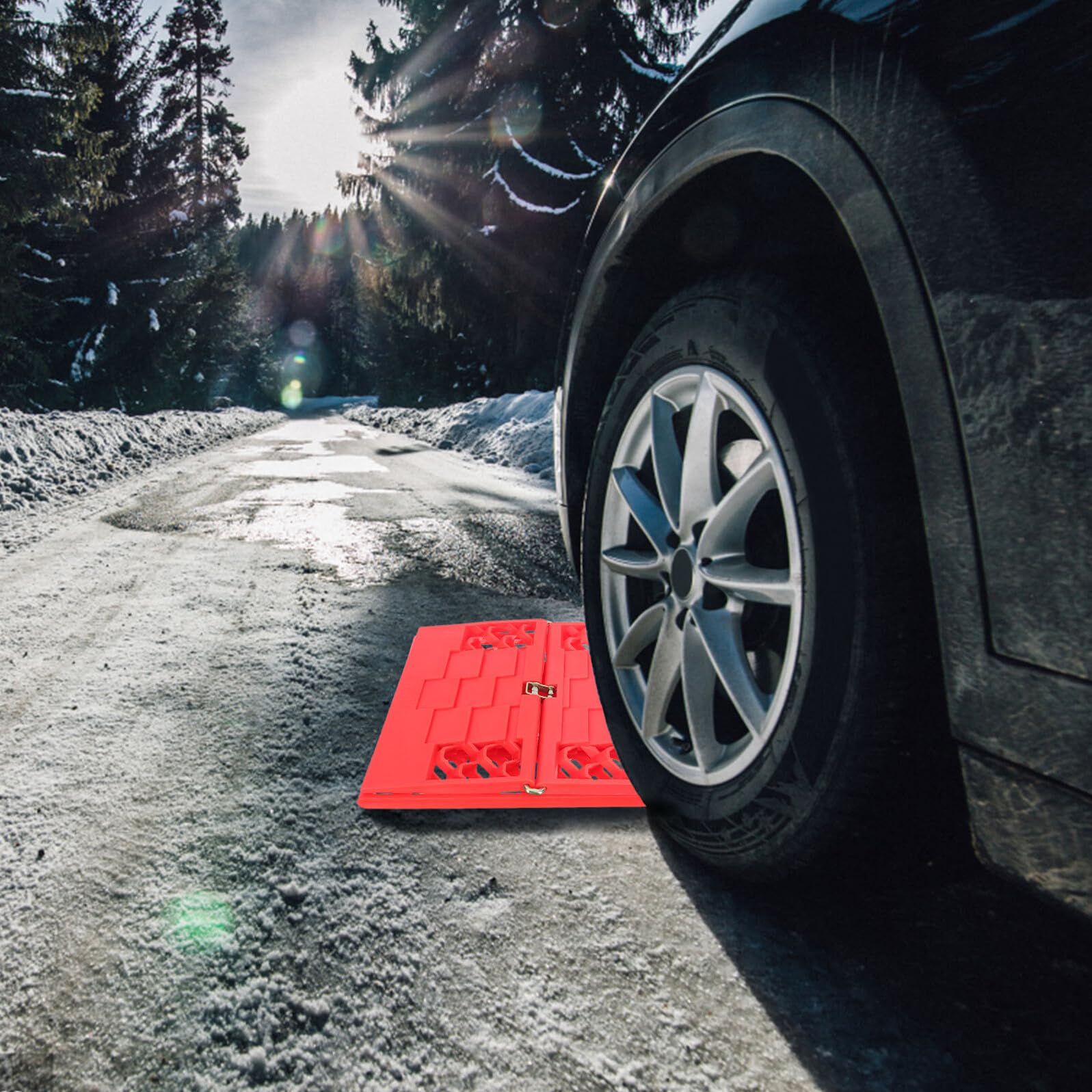 MAGICLULU Piastra Antiscivolo per Pneumatici in Plastica Rossa Facile da Installare e Usare per Auto in Condizioni Meteo Avverse e Pioggia