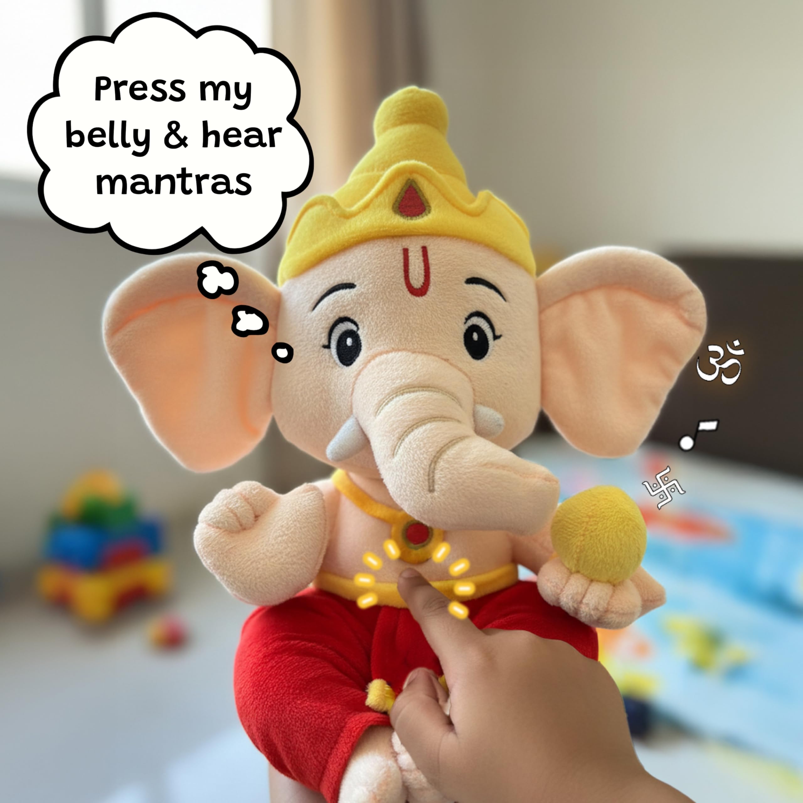 WonderBuddy Divine Mantra Chanting Baby Ganesha with 10 Preloaded Mantras & Aartis, Musical Soft Plush Toy, Best Gift for Infants, Toddlers & Kids (Medium - 25 Cm) — Amazon image 7