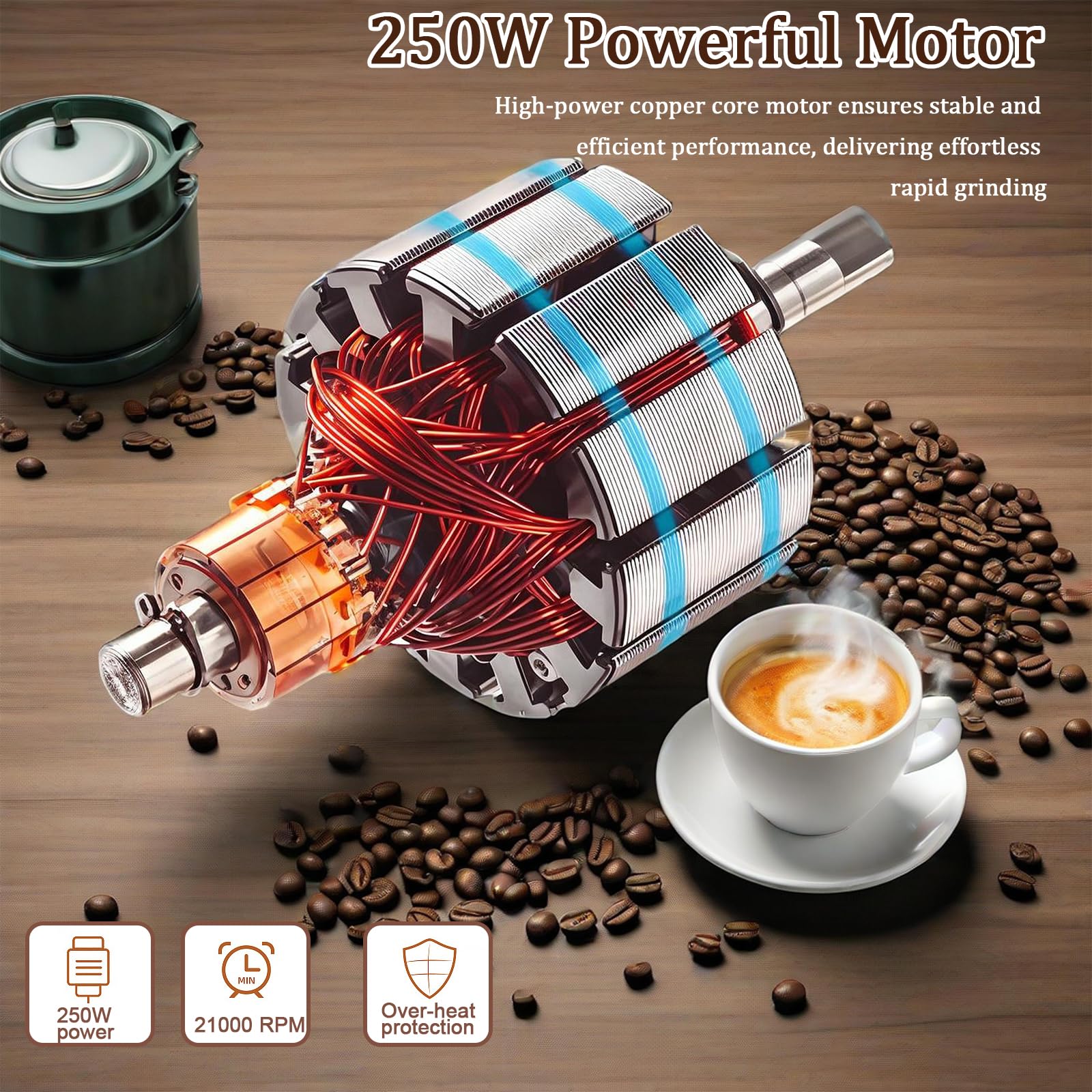 Molinillo de especias, potente molinillo de café eléctrico de 250 W, mini molinillo casero de 500 ml con 6 cuchillas de acero para moler frijoles de café, especias, hierbas secas, frutos secos