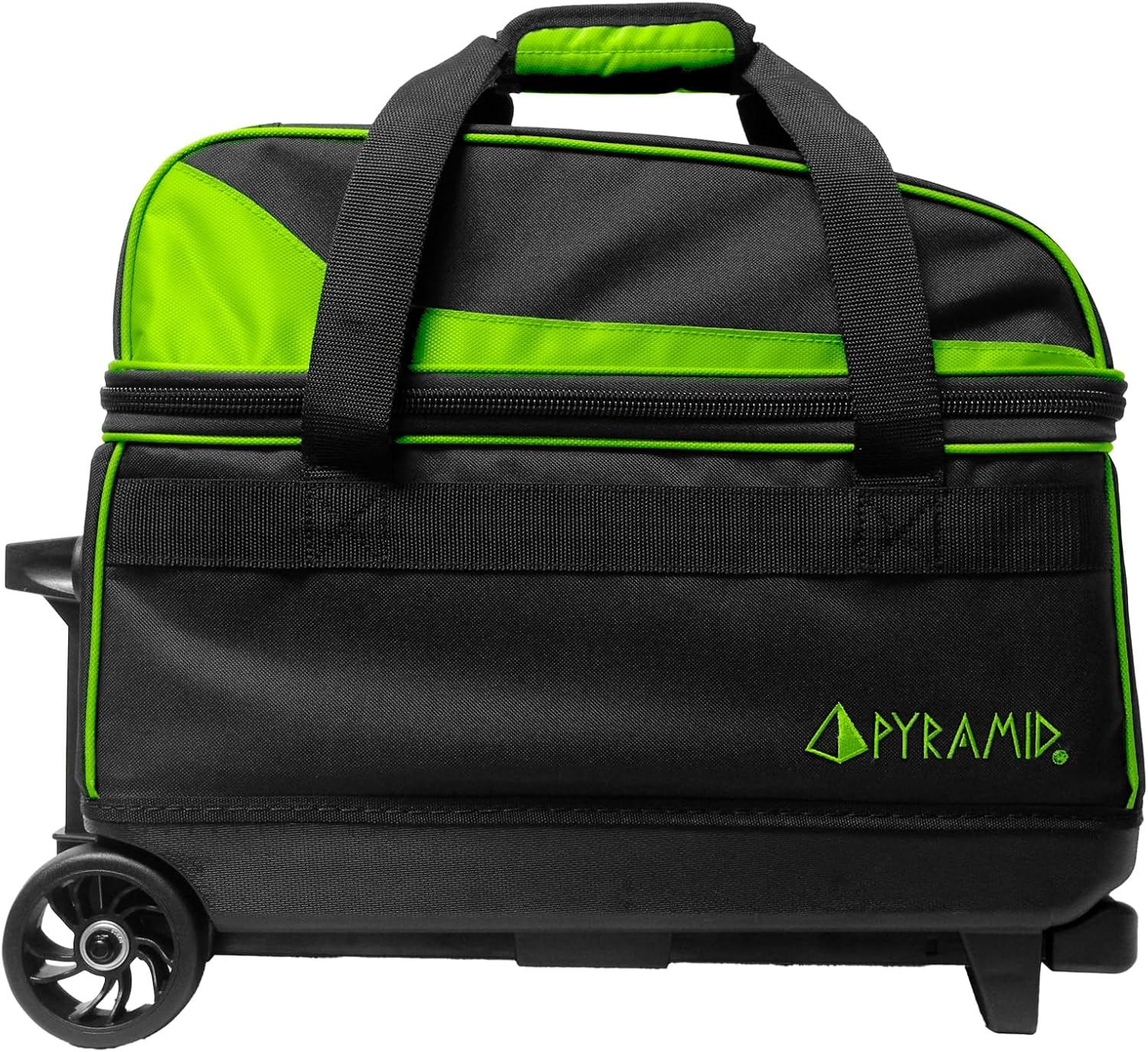 Pyramid Prime Double Roller 2 Ball Bowling Bag with Large Separate Compartment for Bowling Shoes (Up To US Mens Size 16) or Accessories, Locking Handle - Extends to 40"