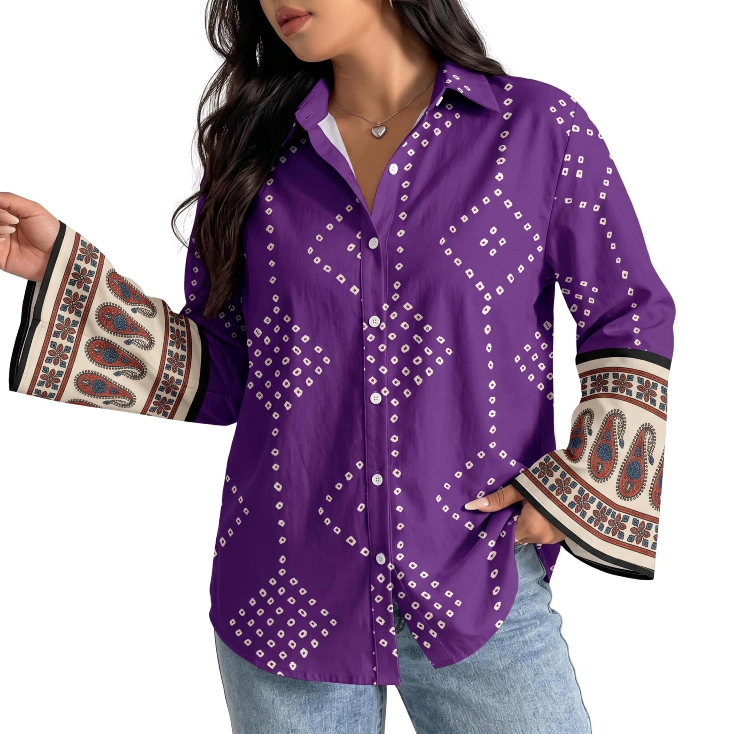 maykr Women's Paisley Printed Rayon Shirt, Relaxed Fit, Button Down-picture-33