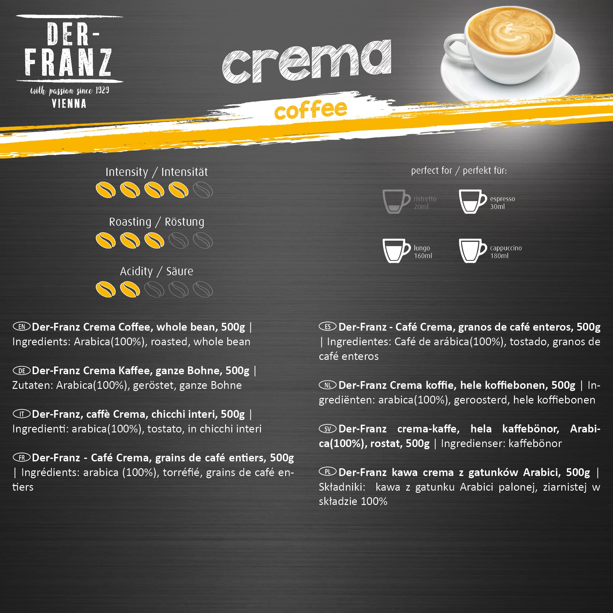 Der-Franz Crema Café granos enteros 3 x 500 g