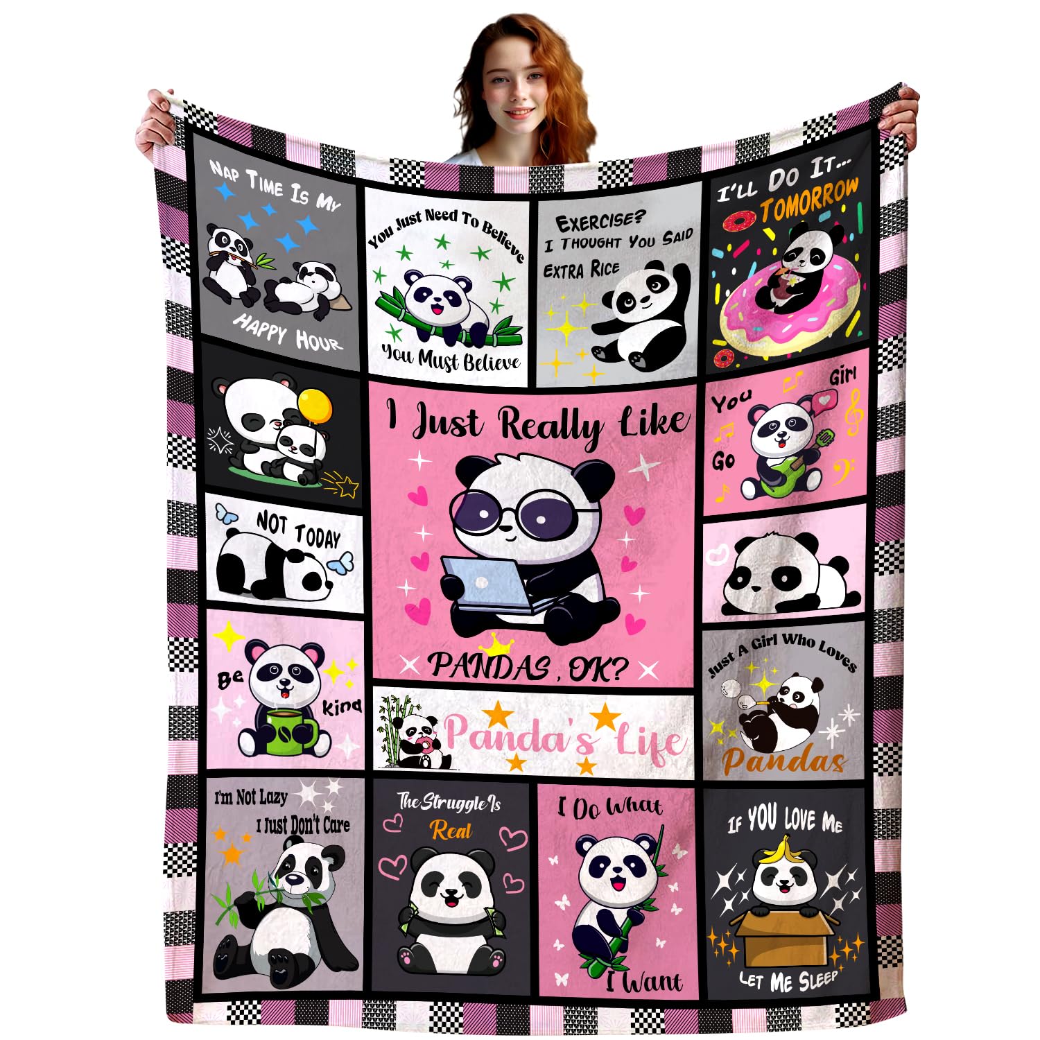 Zorkomr Women's Panda Blanket Soft Flannel S Throw Blankets Fuzzy Plush Bed Sofa Couch Living Room Cozy Fluffy Birthday For Adults Kids Girls 60"X50"