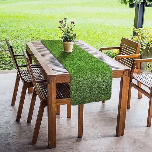 Miniatura 6 de Ruisita Caminos de mesa de césped artificial de 12 x 120 pulgadas, alfombra de césped sintético, decoración de mesa para primavera, verano, boda,