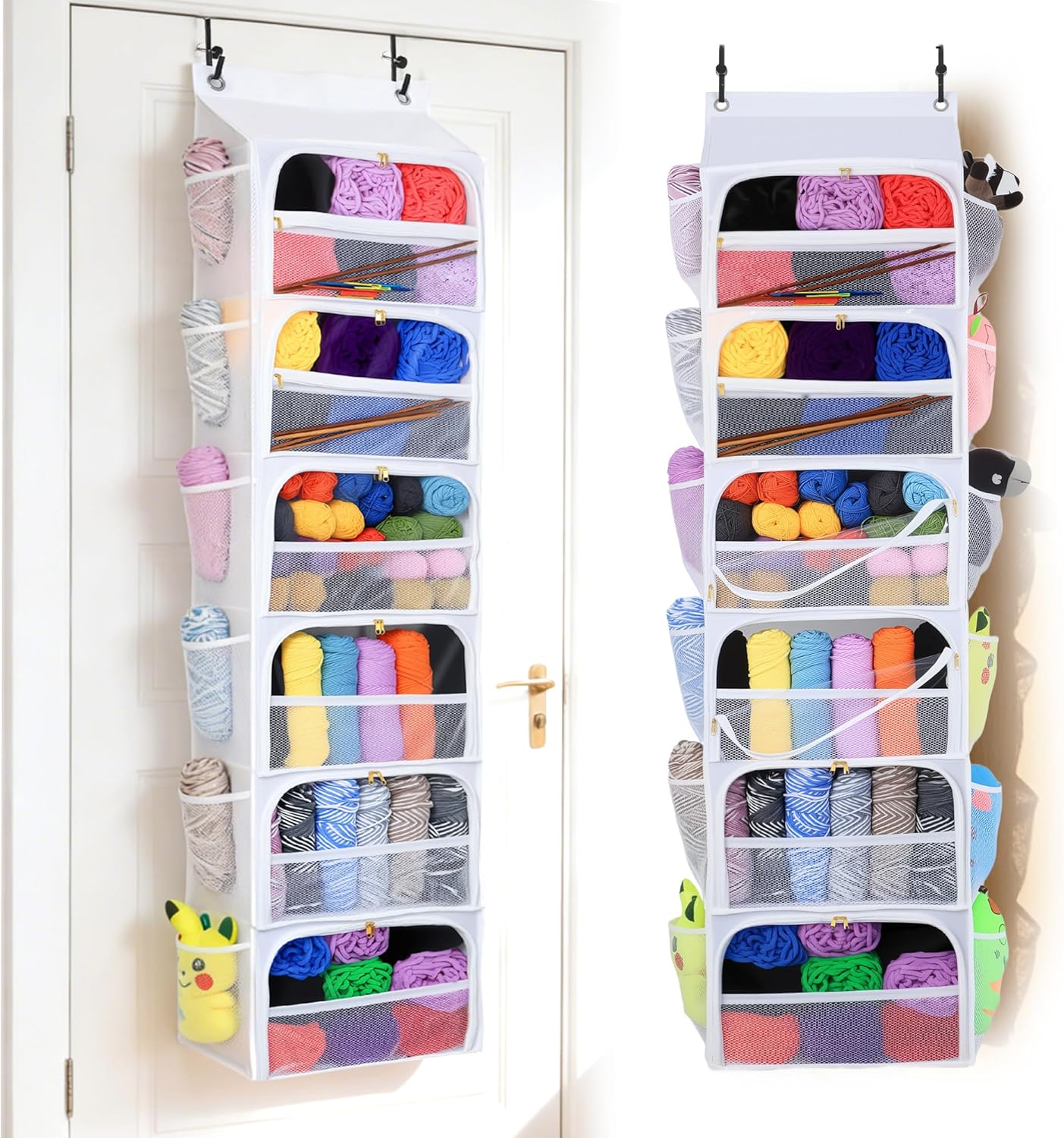 Toread Hanging Yarn Storage Organizer – Holds 75 Lbs, Large Capacity Knitting Organizer with 8 Zipper Closure Compartments, Over The Door Hanging Yarn Holder for Knitting Needles, Crochet Hooks(W)