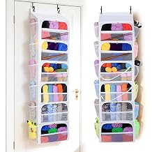 Toread Hanging Yarn Storage Organizer Holds 75 Lbs, Large Capacity Knitting Organizer with 8 Zipper Closure Compartments, Over The Door Hanging Yarn Holder for Knitting Needles, Crochet HooksW