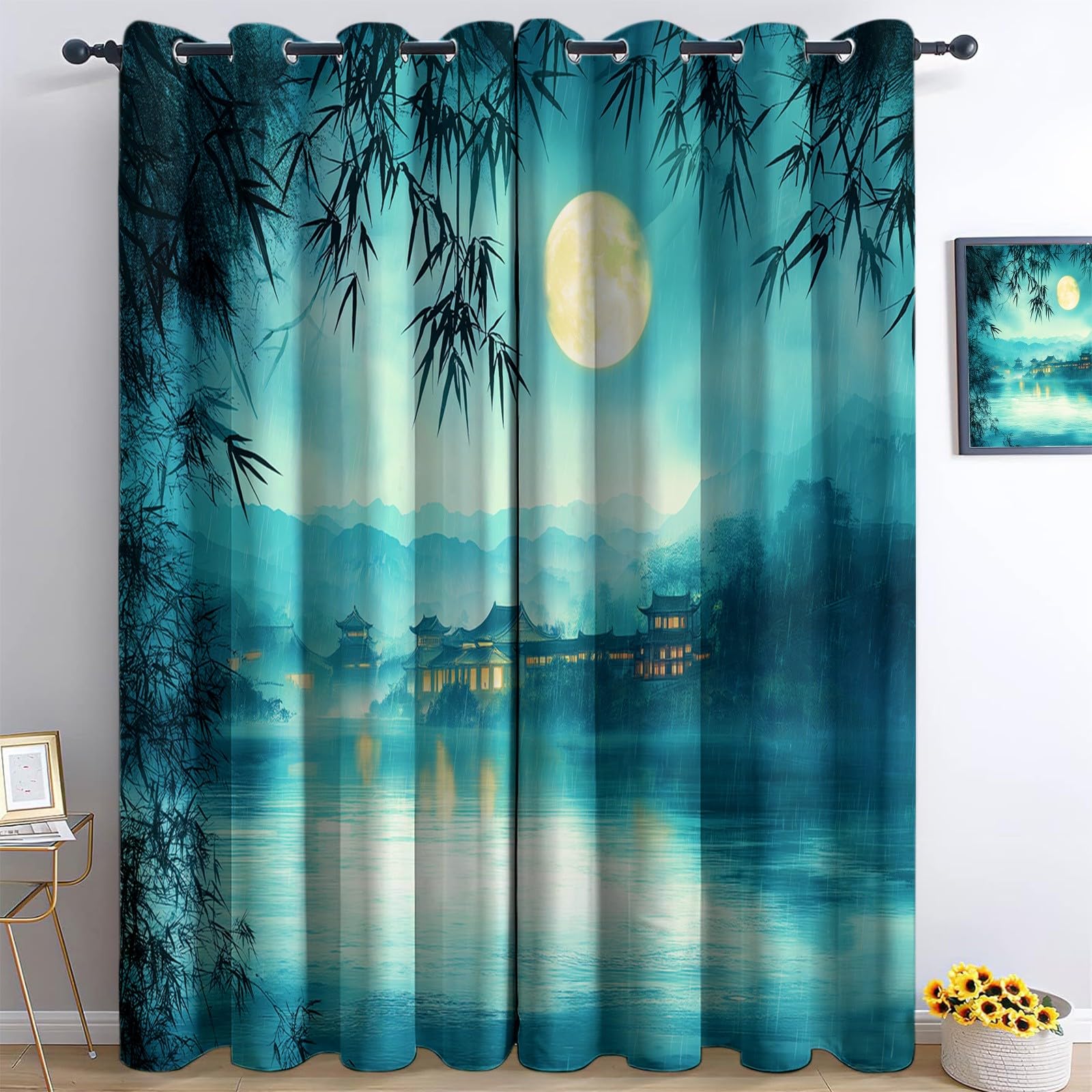 Srigzcaly Surreal Floral Plants Roses Blackout Curtains 72 Drop, Multicolour Thermal Insulated Eyelet Window Drapes for Bedroom & Living Room - 2 Panels, Total 132" W x 72" L (336x183cm)