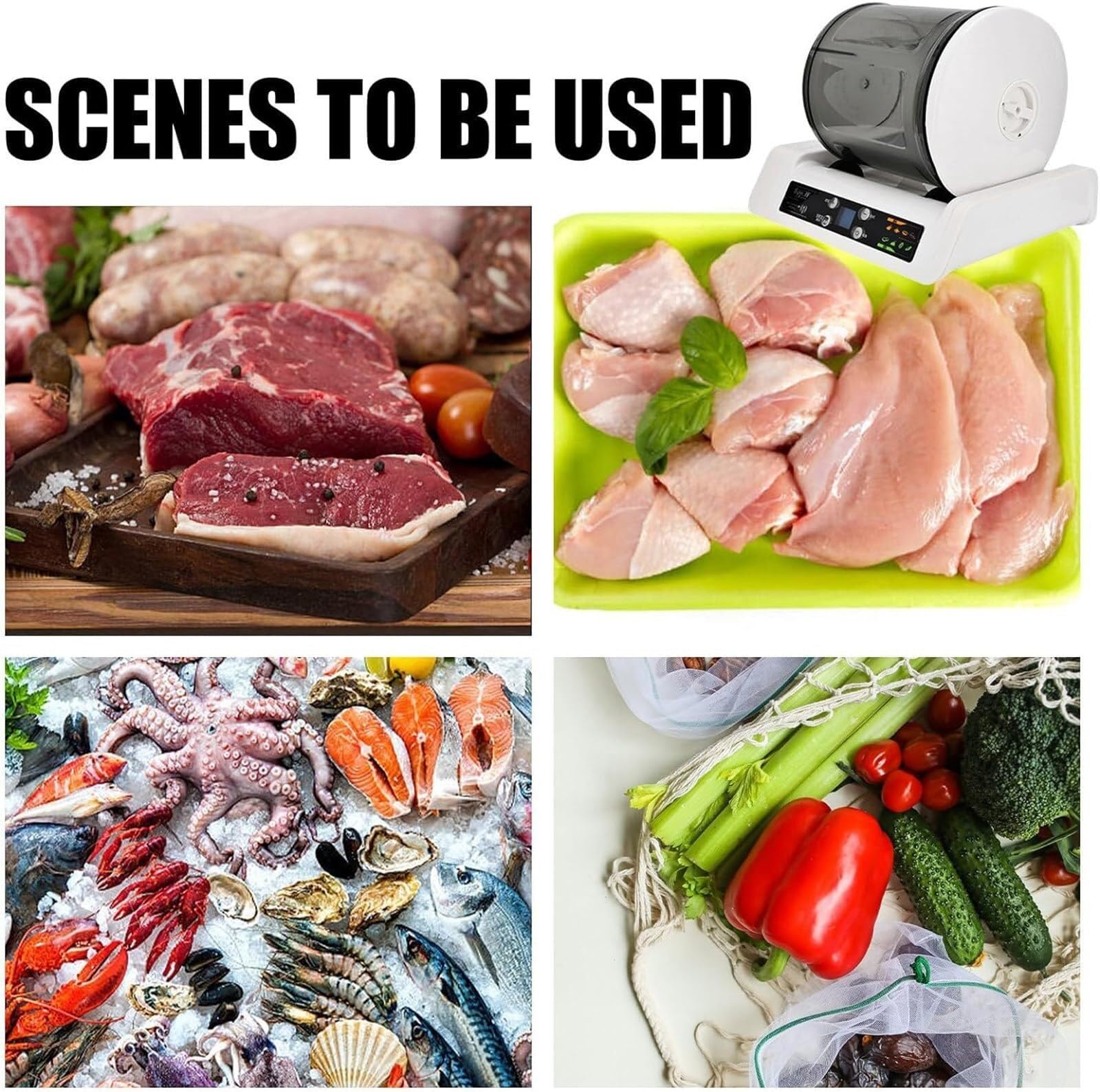Máquina de encurtido al vacío de verduras, máquina de encurtido al vacío automática con capacidad de 7 l, para almacenar hamburguesas de pollo, tocino en escabeche