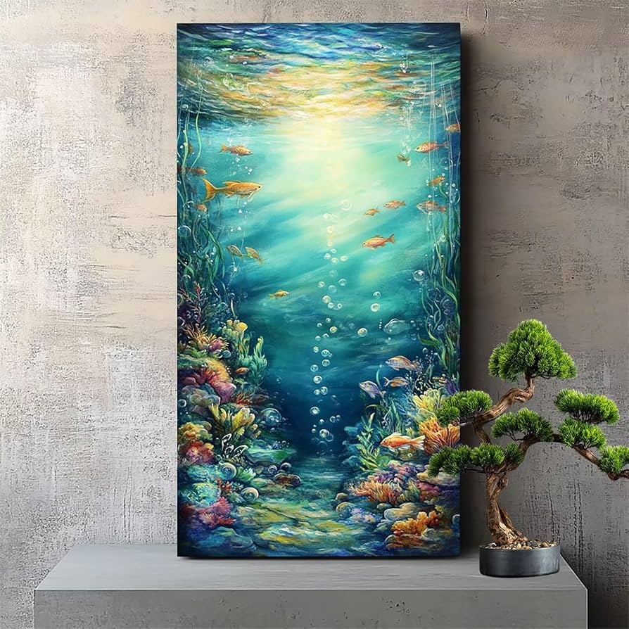 Amazon.co.jp: DIY 海底 数字油絵 魚 塗り絵 子供 初心者 油絵